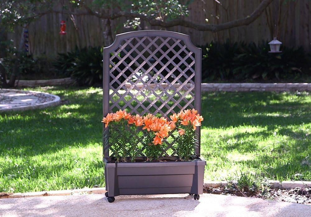 Gray Polyethylene Rolling Planter with Trellis and Reservoir