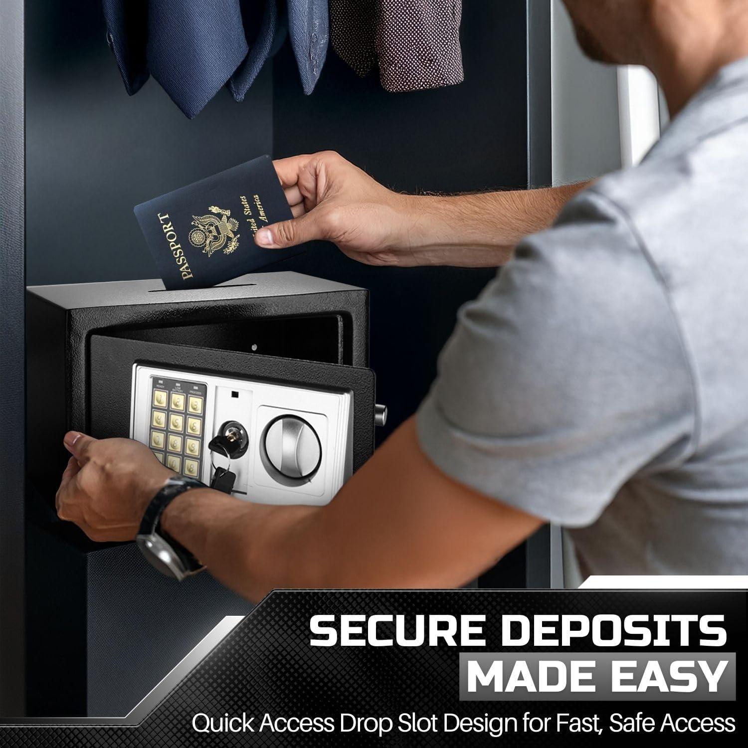 Black Steel Electronic Wall-Mount Safe with Keypad and Drop Slot