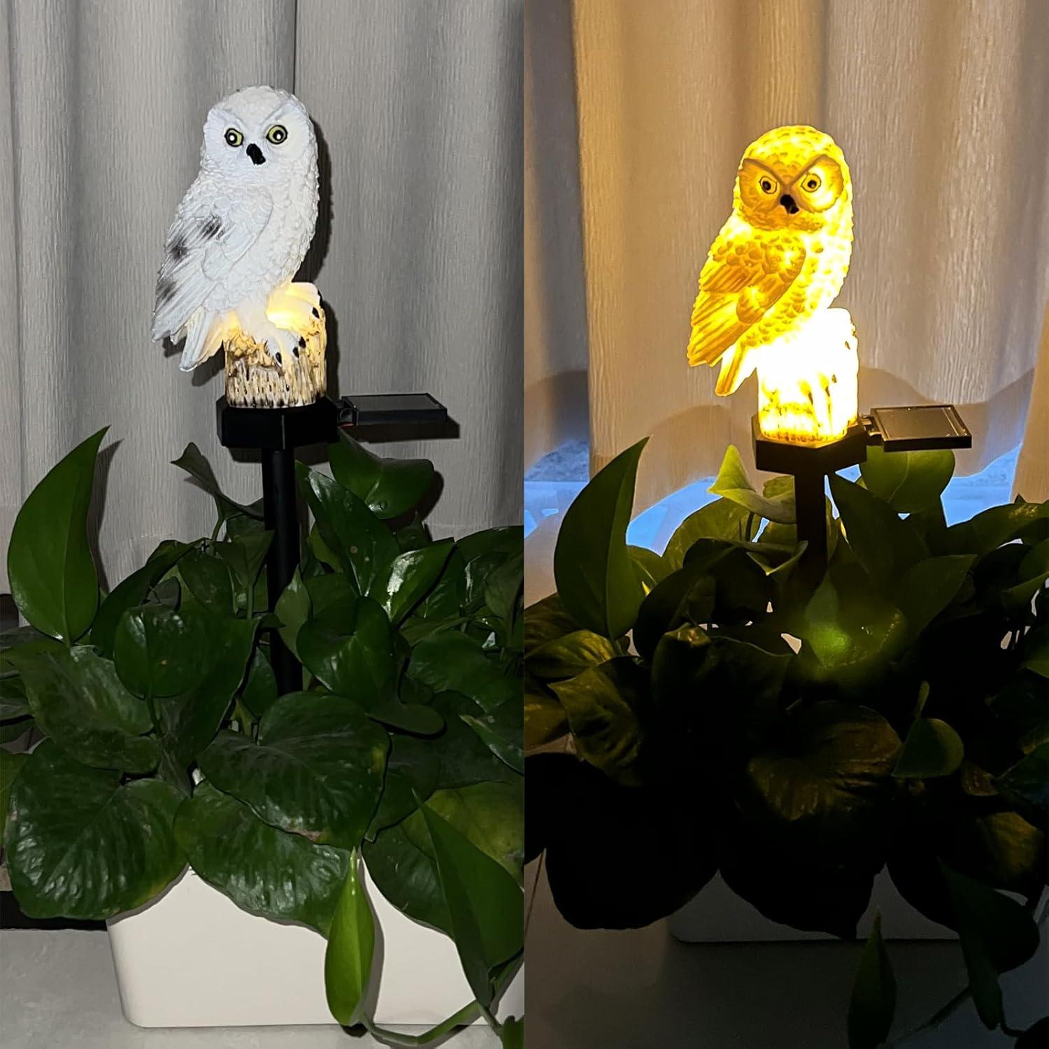 White Resin Owl Solar LED Garden Pathway Light