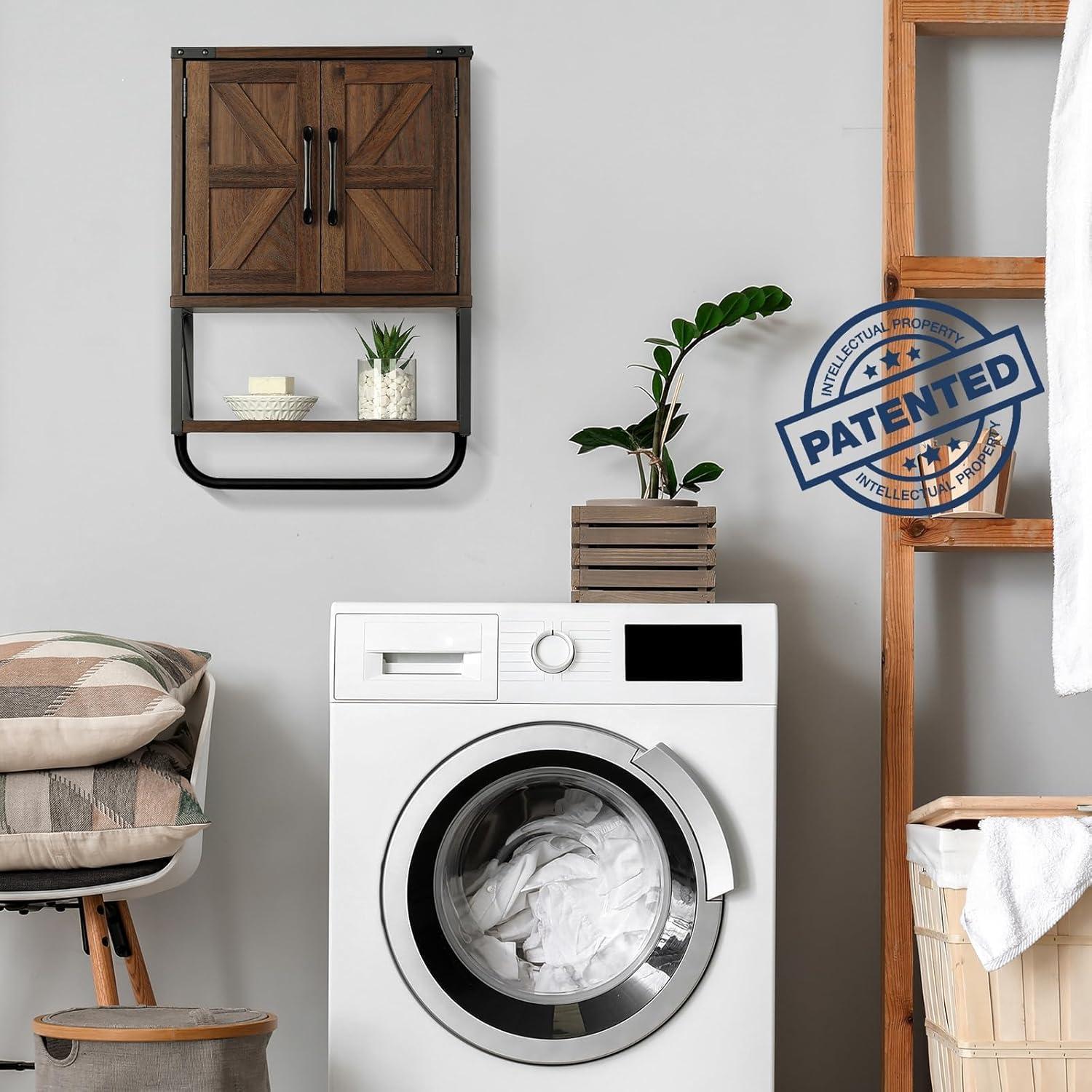 Farmhouse Rustic Medicine Cabinet With Two Barn Door,Wood Wall Mounted Storage Cabinet With Adjustable Shelf And Towel Bar, 3-Tier Cabinet For Bathroom, Living Room