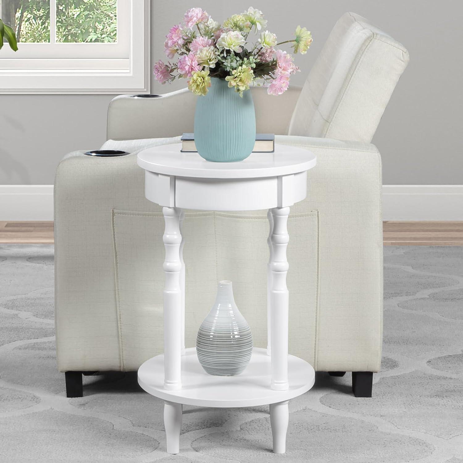 Classic Brandi White Oval End Table with Shelf