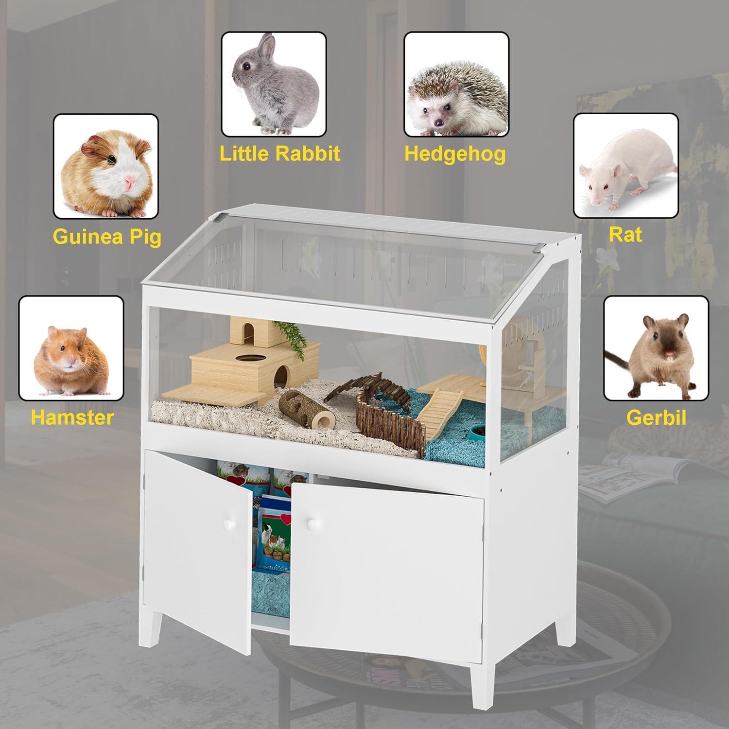 GDLF Hamster Cage with Storage Cabinet Small Animal, Large Habitat for Hedgehog Gerbil & Rat 39.5"x19.7"x43.7"