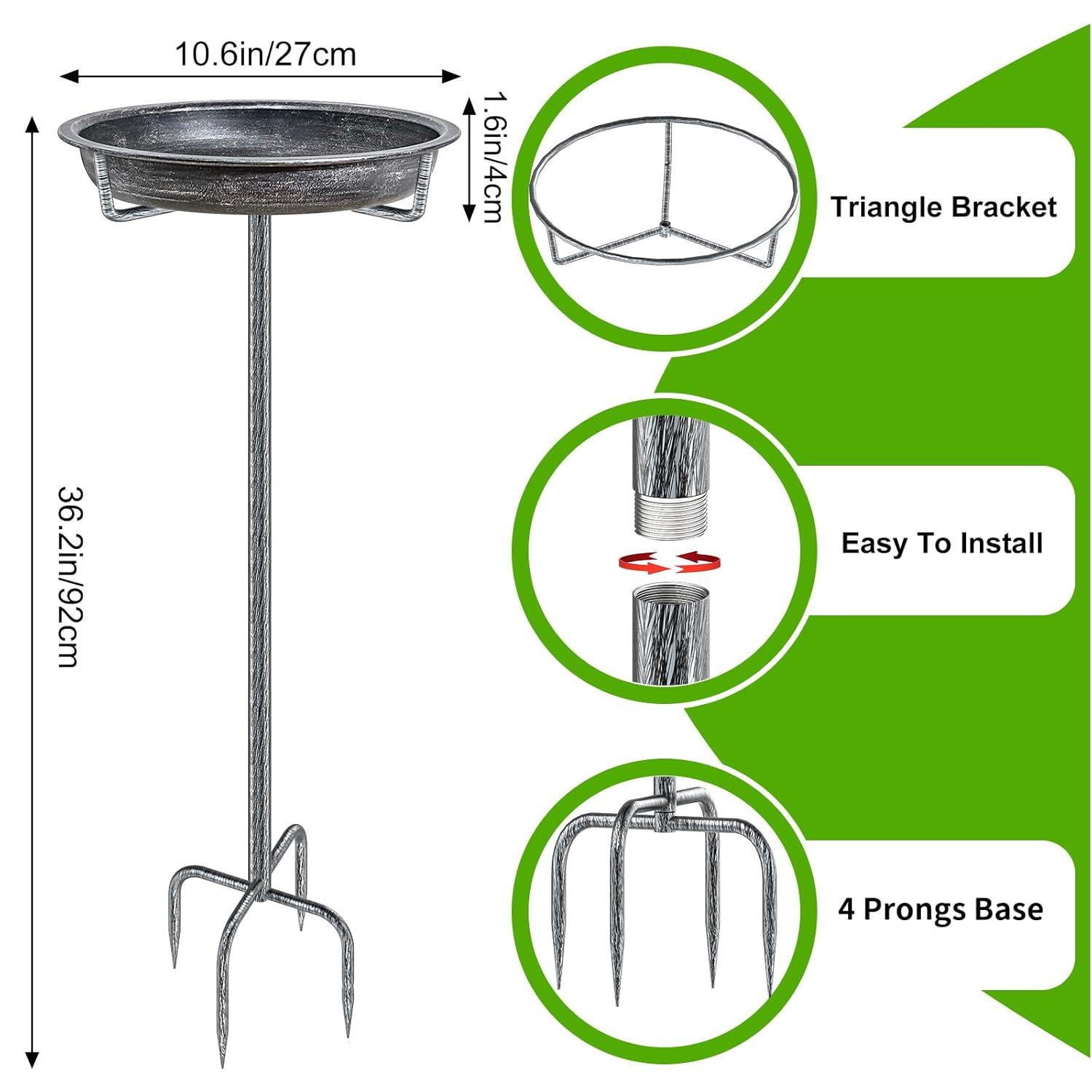 Freestanding Birdbaths Bowl Outdoor, Free Standing Garden Bird Bath Bird Feeder Bowl with Metal Stake, Detachable Decoration Spa Birdfeeder for Garden Patio Yard Lawn, 4 Spiky Feet (Brown)