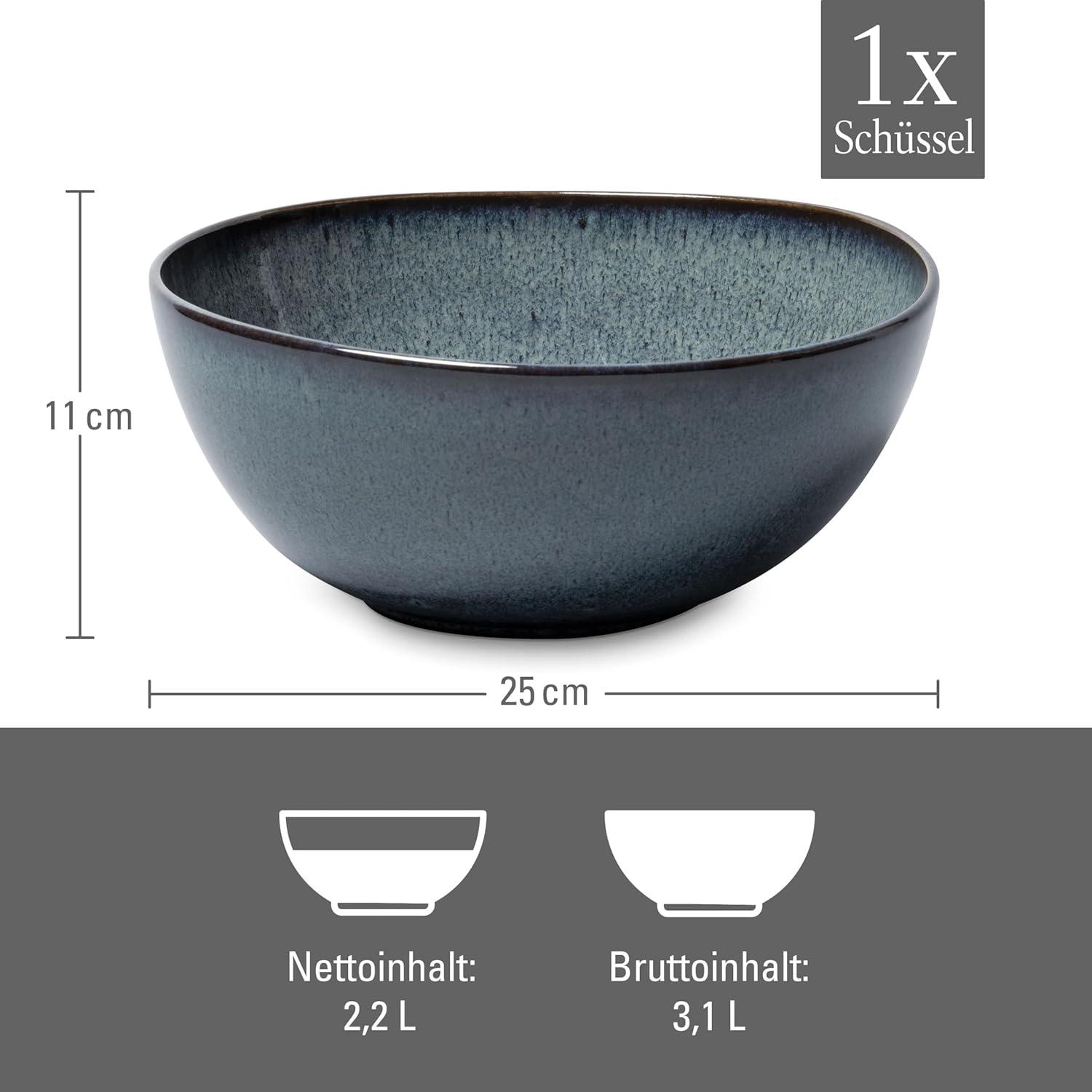 Blue Ceramic Round Serving Bowl with Reactive Glaze