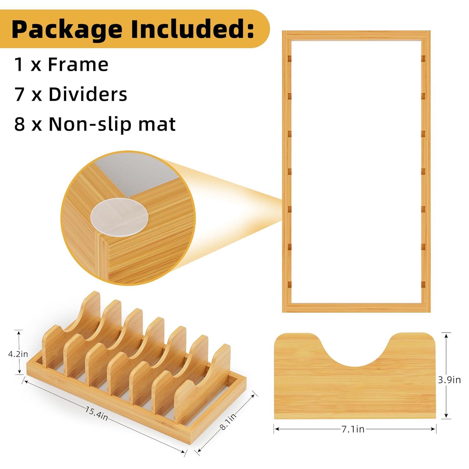 Prep & Savour Bamboo Pot Lid Organizer Pot Lid Holder, Cutting Boards & Baking Sheets, Dinner Plates, Reusable Containers In Cabinet Storage
