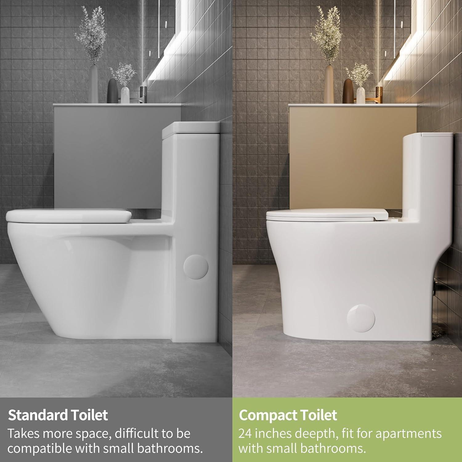 Dual-Flush Round One-Piece Toilet with Glazed Surface Comfort Seat Height Modern Toilet (Seat Included)