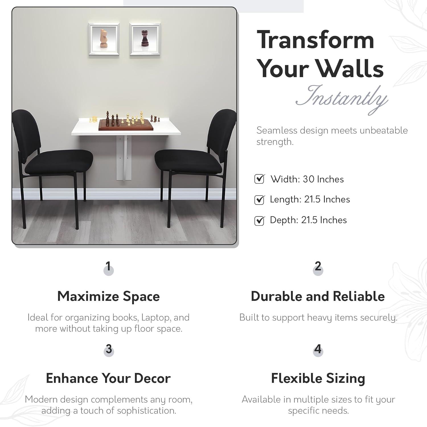 30" x 21.5" Wall Mounted Folding Table and Computer Desk White - InPlace: Fold Down Wall Desk, Kids Foldable Table