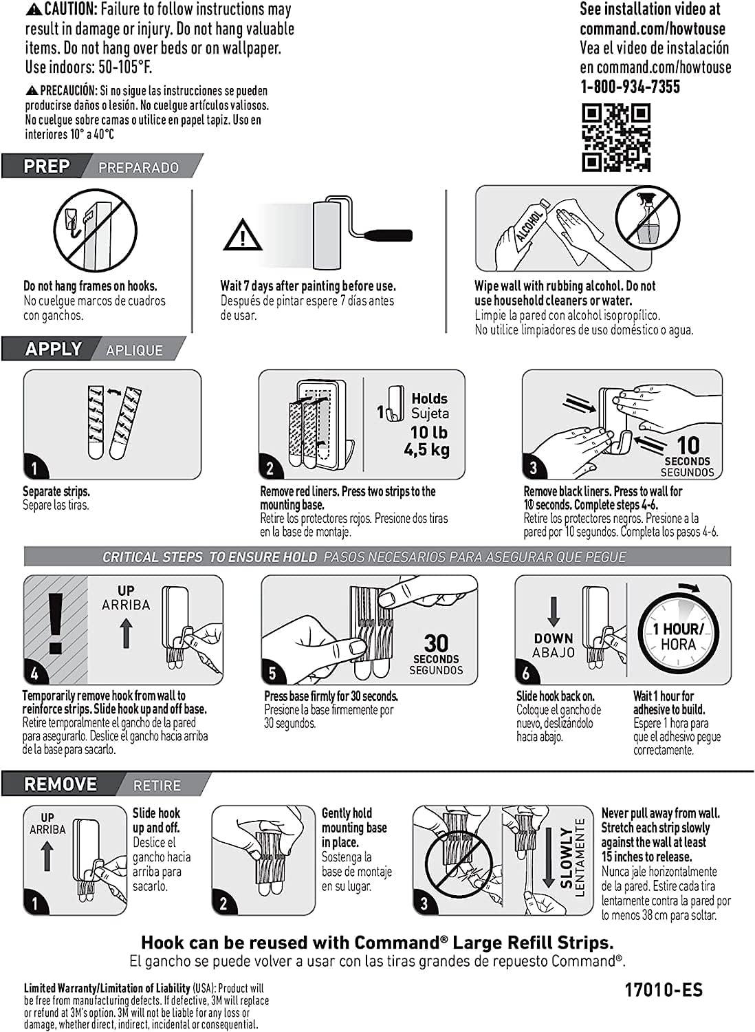 Extra Large White Plastic Adhesive Wall Hooks, 10lb Capacity