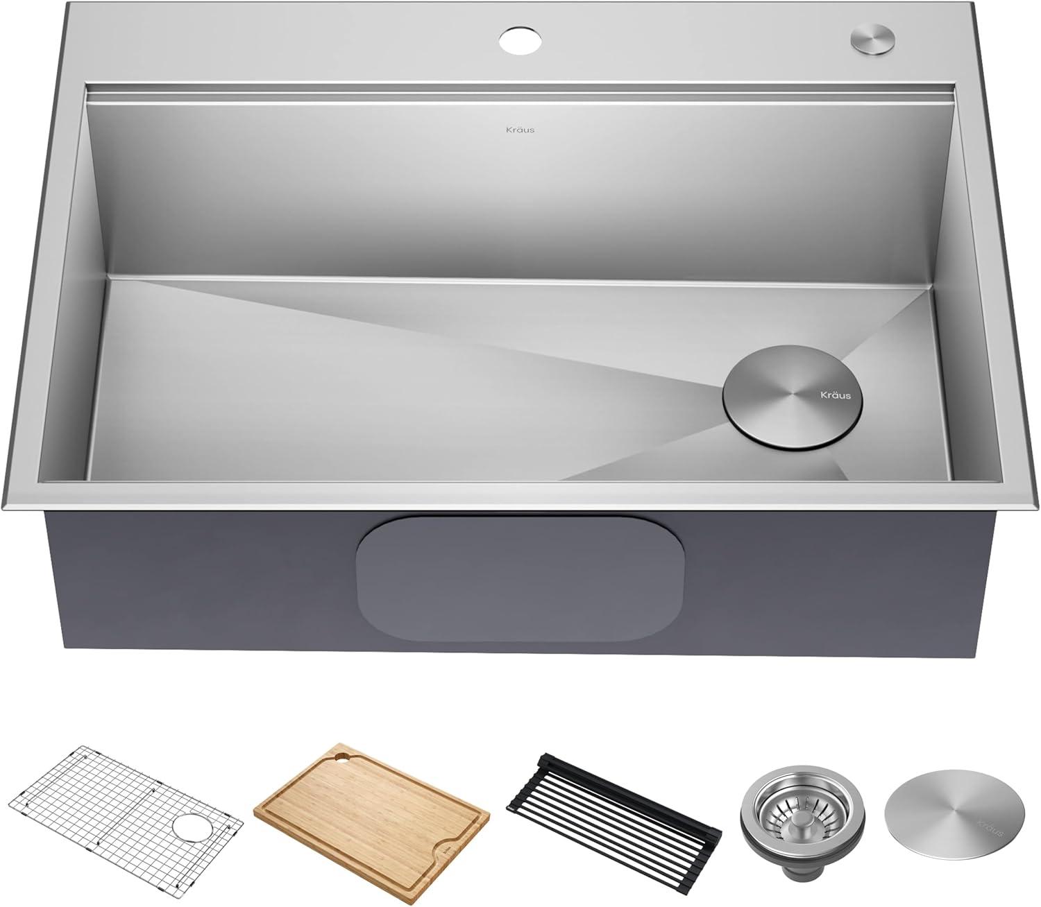 KRAUS Kore™ Workstation Drop-In 16 Gauge Single Bowl Stainless Steel Kitchen Sink