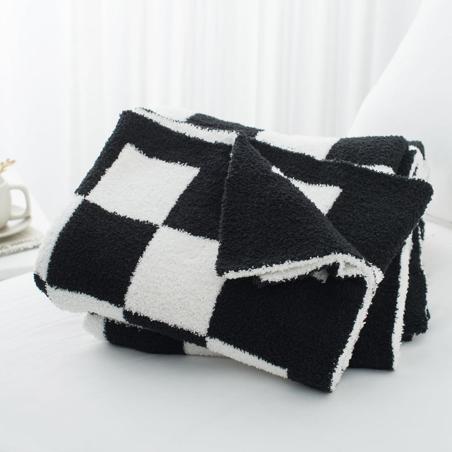 Carriediosa Black Checkered Throw Blanket 50" x 60", Fuzzy Fluffy Throws for Couch Bed