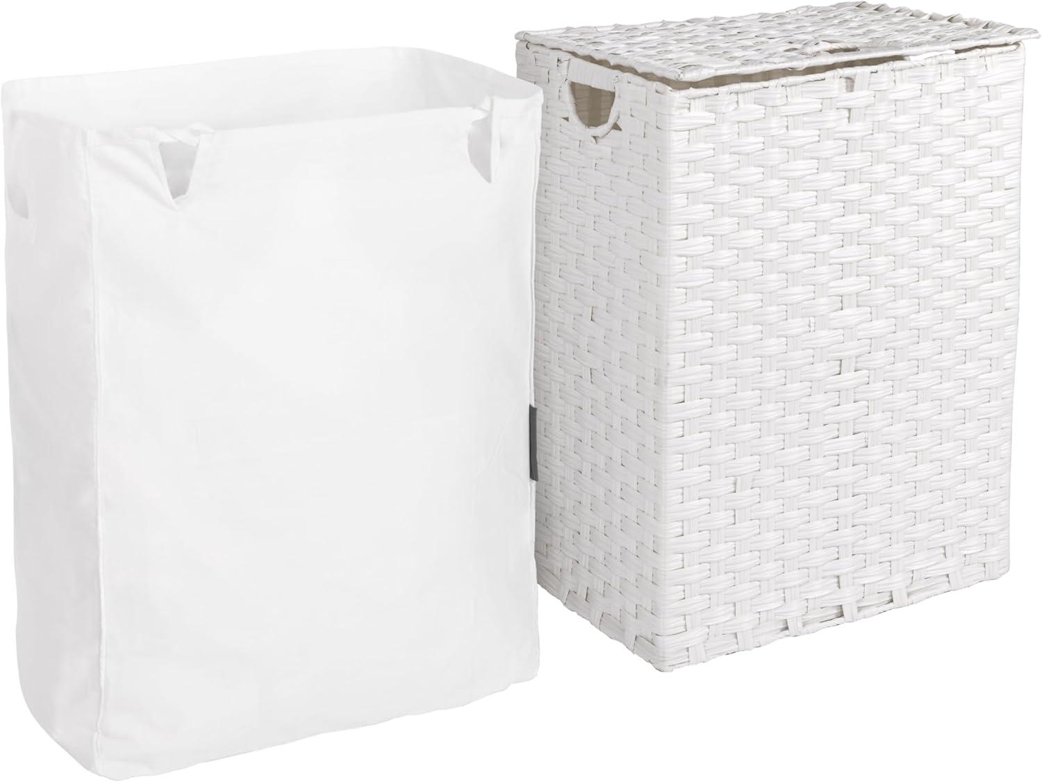 Seville Classics Handwoven Lidded Laundry Hamper, White