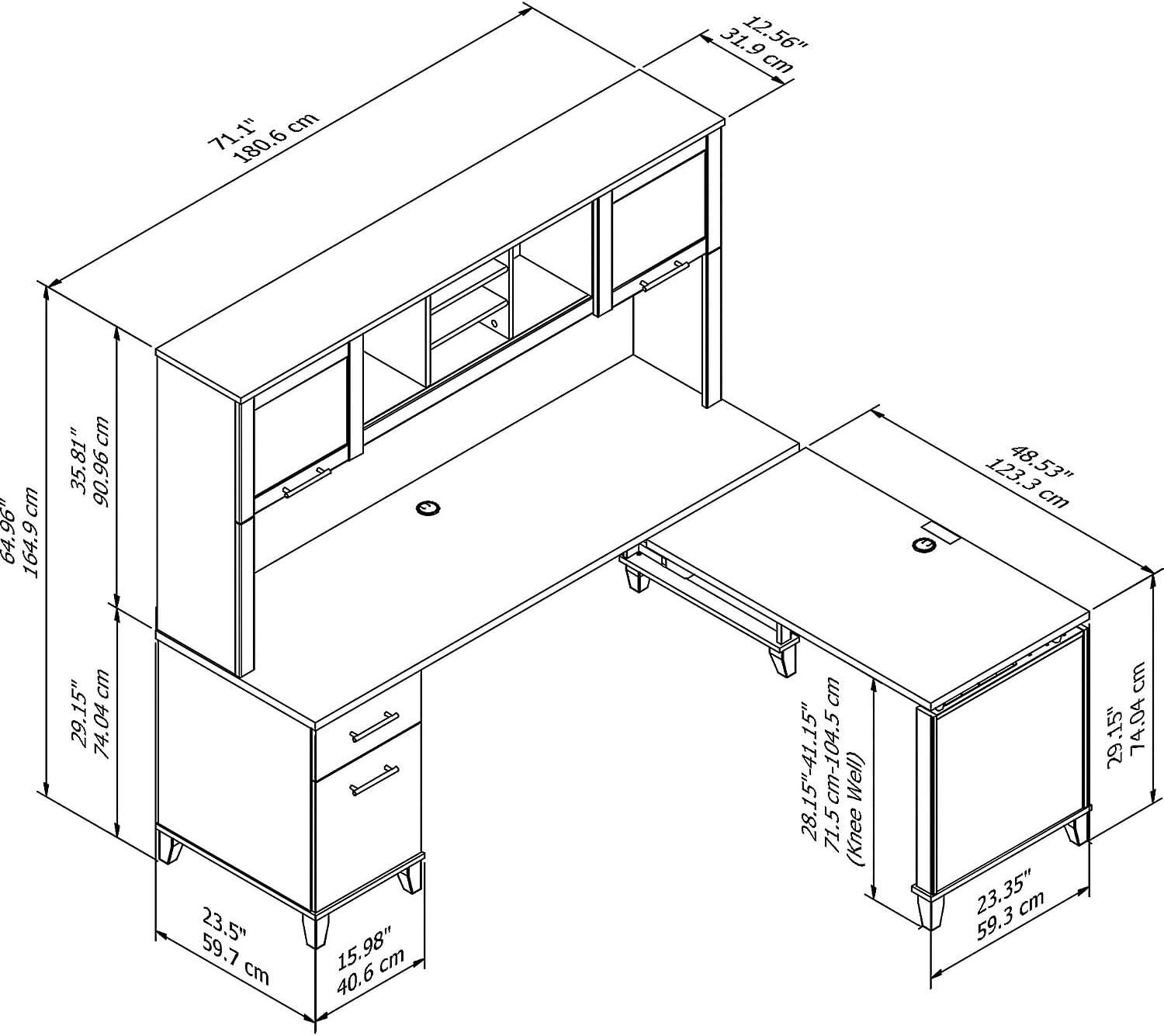 Bush Furniture Somerset 72W Sit to Stand L Desk with Hutch in Hansen Cherry