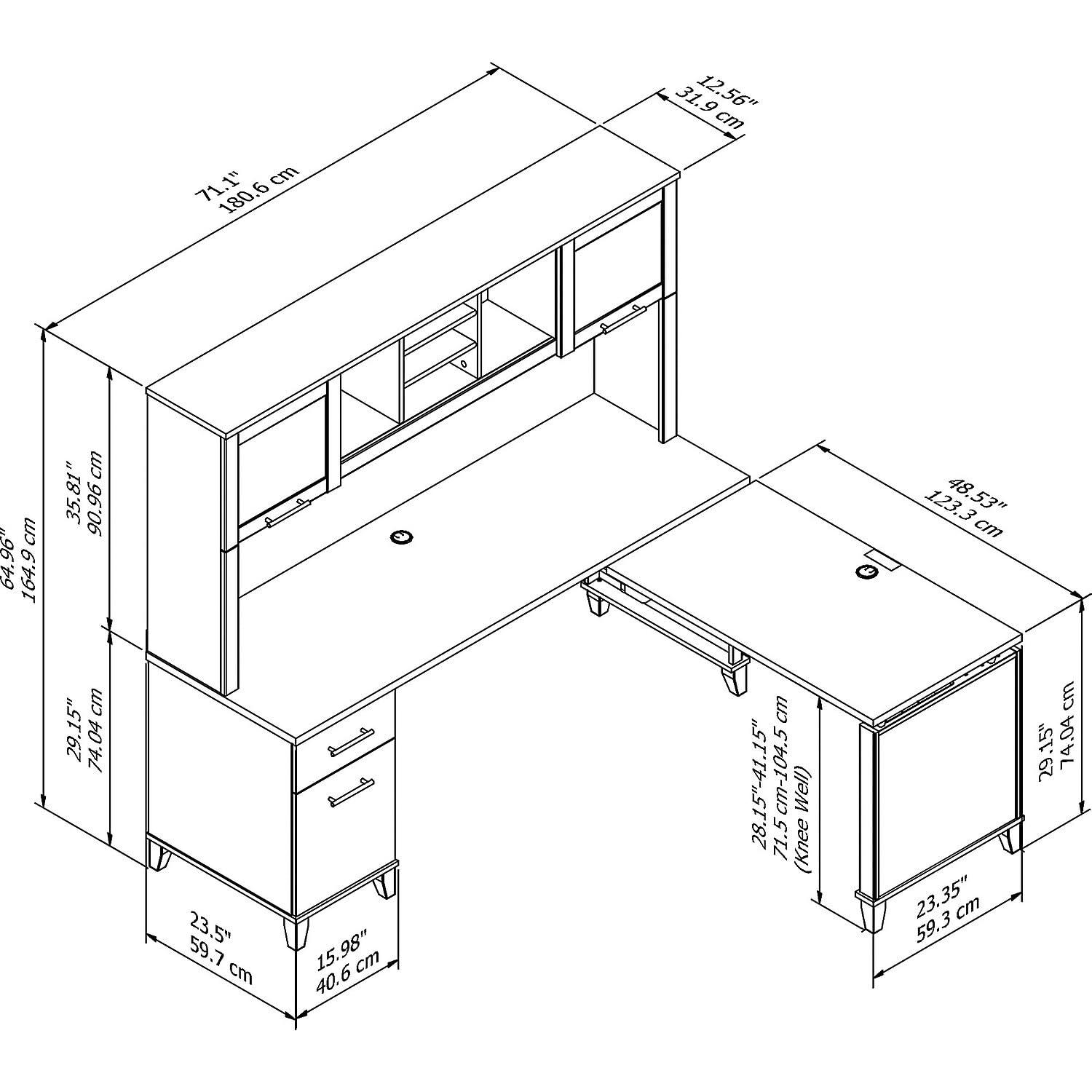 Bush Furniture Somerset 72W Sit to Stand L Desk with Hutch in Hansen Cherry