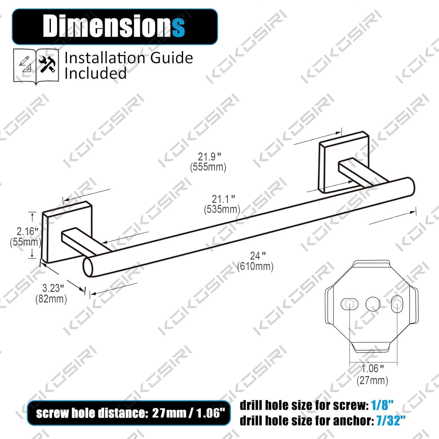 KOKOSIRI 24" Bathroom Towel Bar Wall Mounted B4005ORB-L24