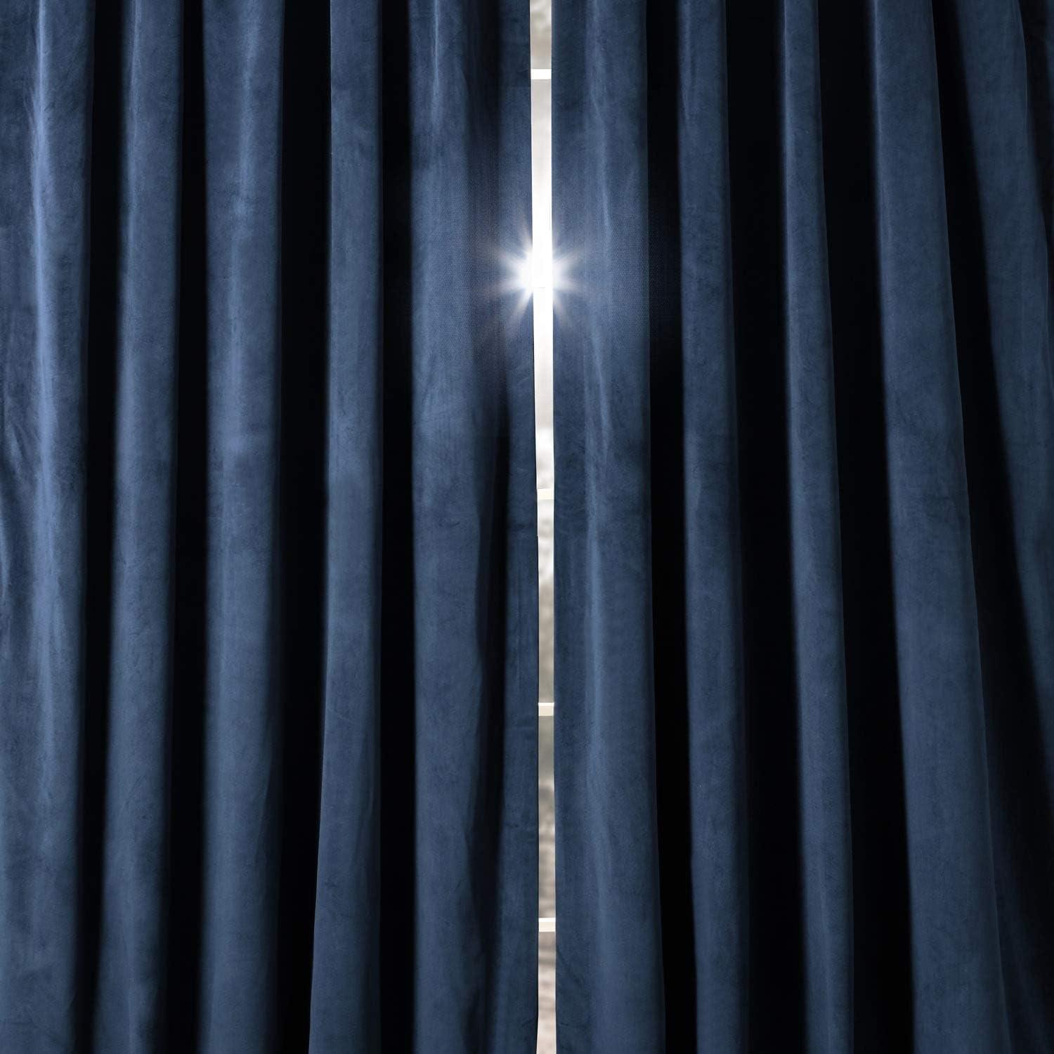 Midnight Blue Velvet Blackout Pleated Curtain Panel 96"