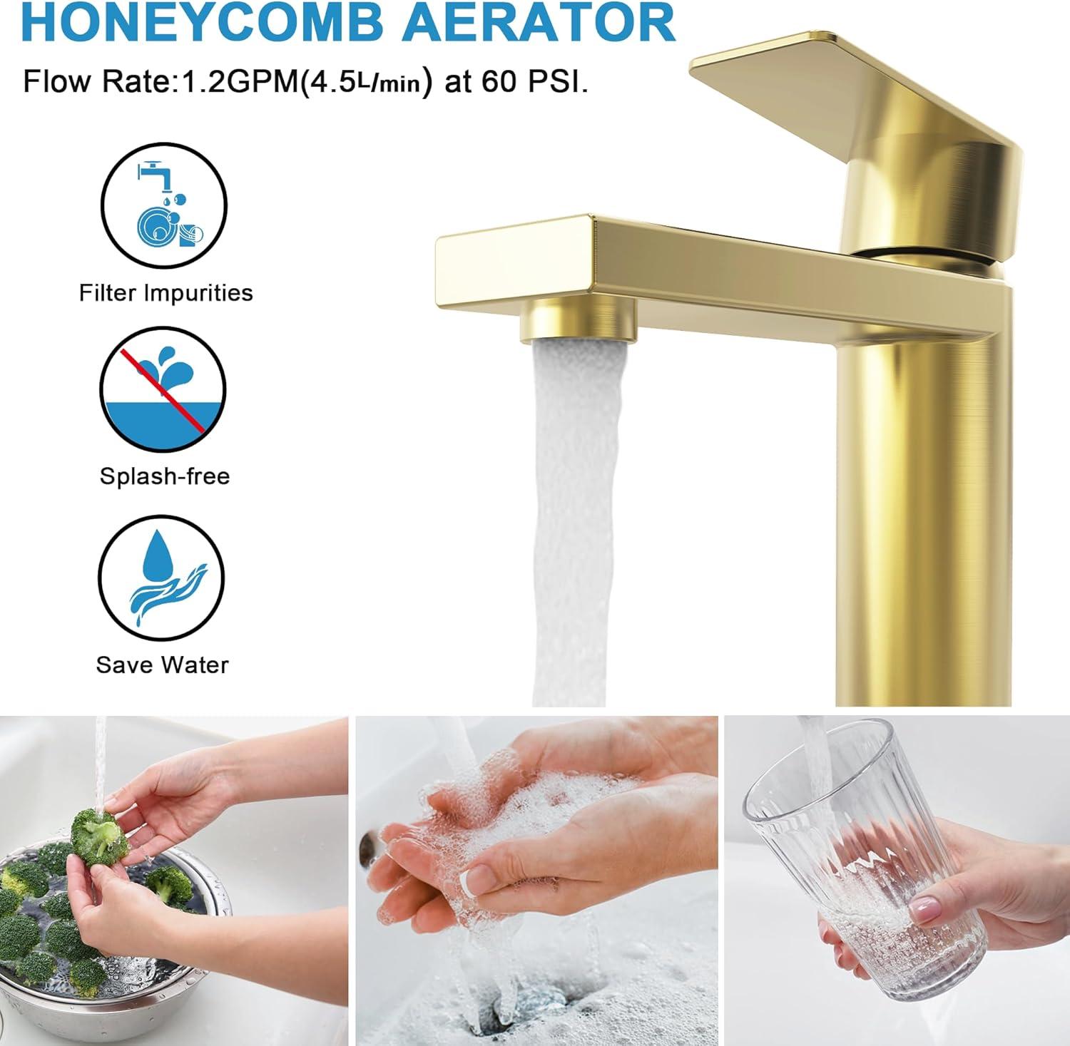 Brushed Gold Single Handle Brass Bathroom Faucet