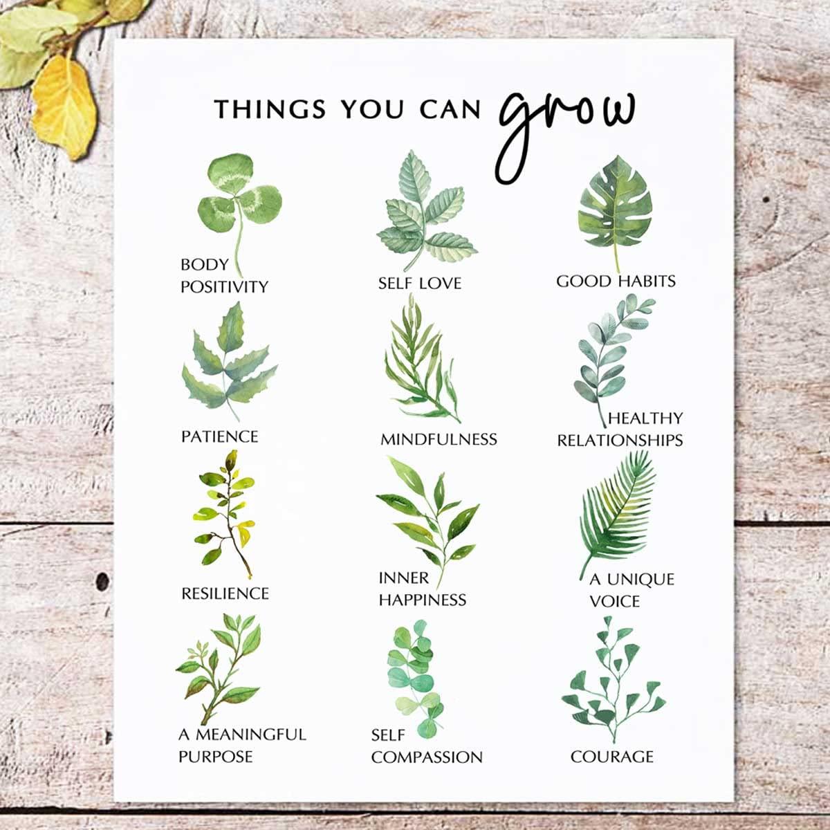 Self Growth Print Mental Health Wall Decor Mindfulness Art Print Therapy Office Decor Counselor Office Wall Art Self Development Poster Things You Can Grow (8x10 inches, Art Print without Frame)