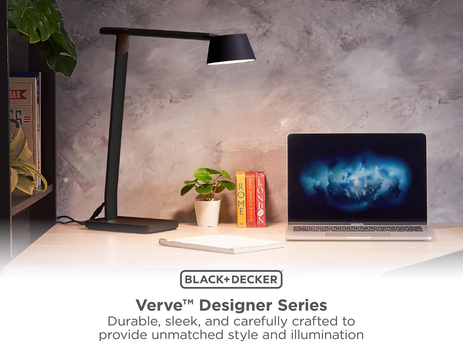 Black Adjustable LED Desk Lamp with USB Charging Port