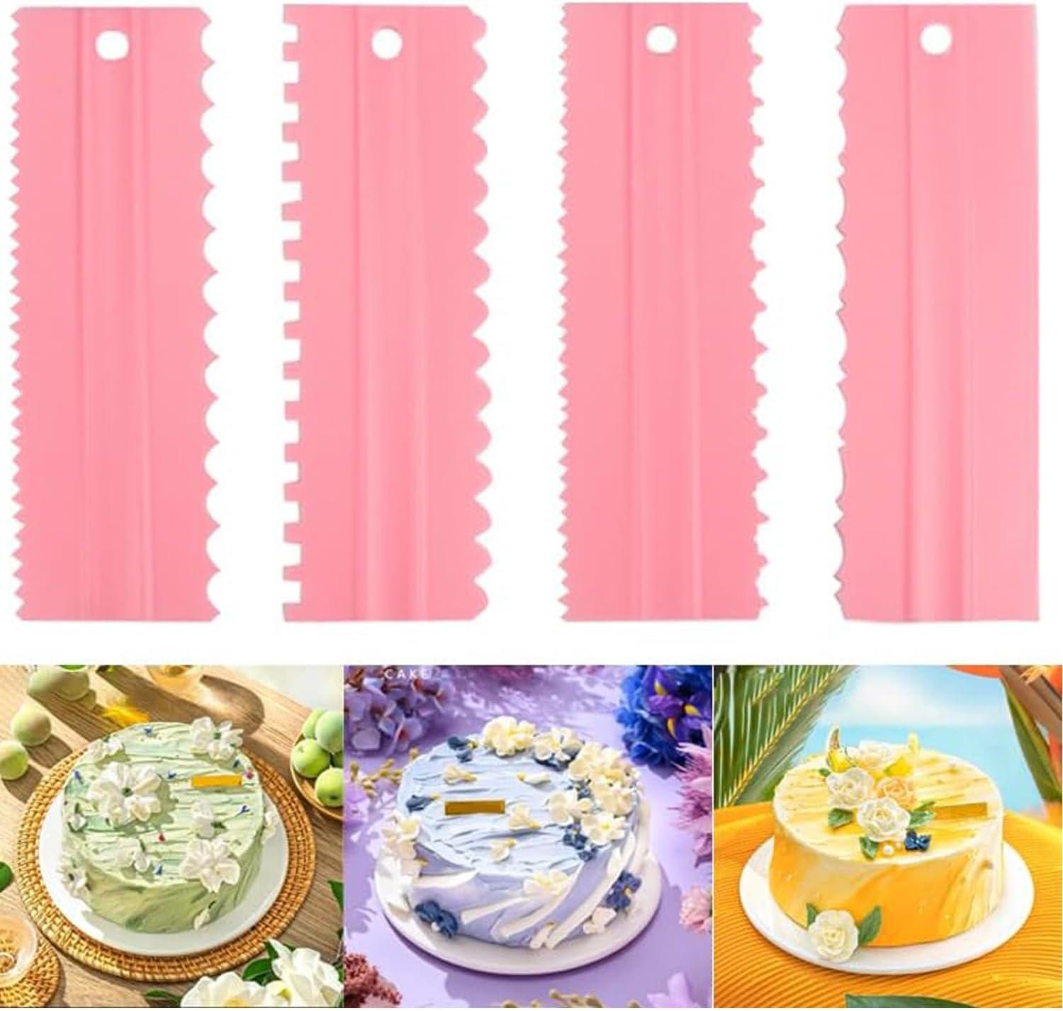 Pink Plastic Cake Decorating Scrapers Set with Multiple Textures
