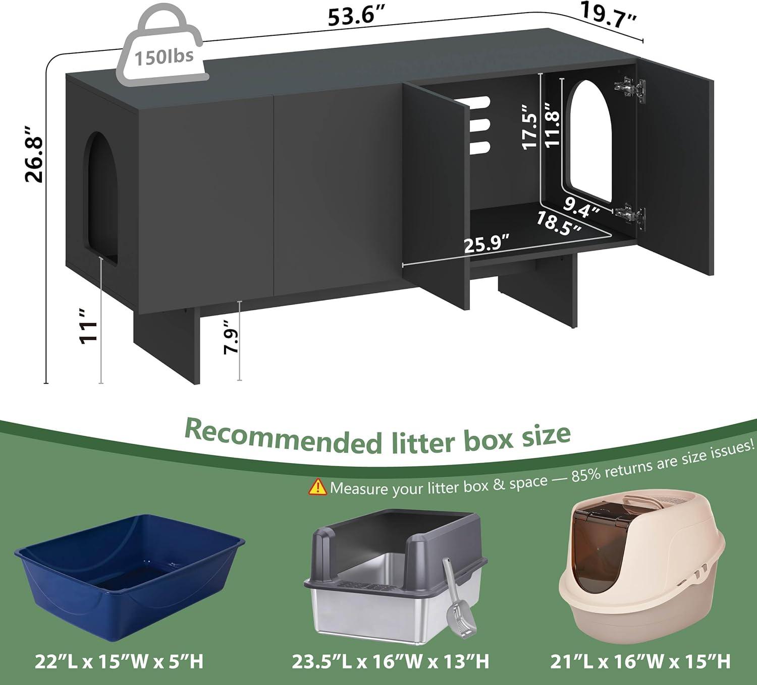 Tucker Murphy Pet™ Litter Box Enclosure for 2 Cats, Cat Litter Box Enclosure Furniture with Double Room