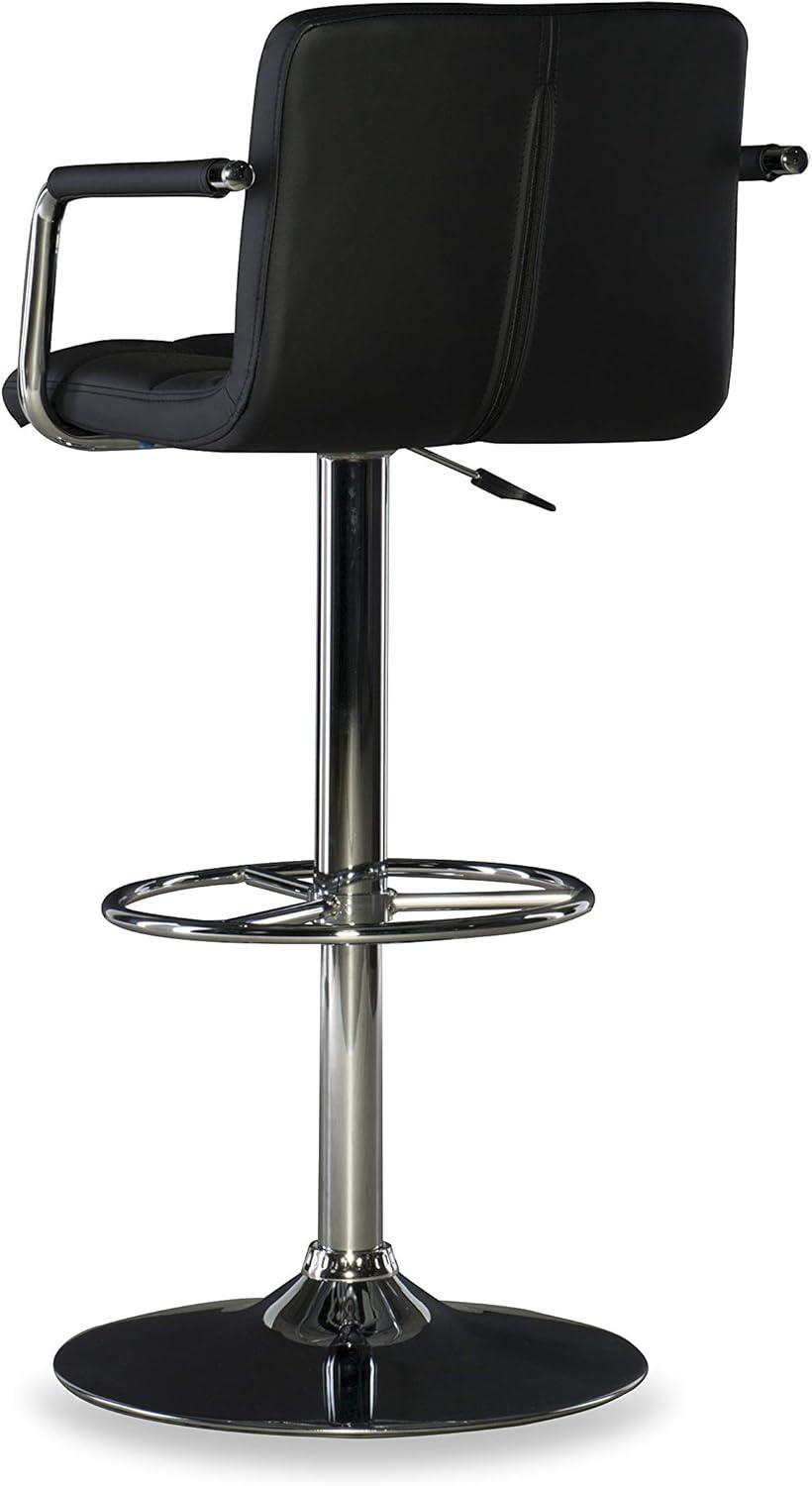 Black Faux Leather Adjustable Swivel Bar Stool with Chrome Base