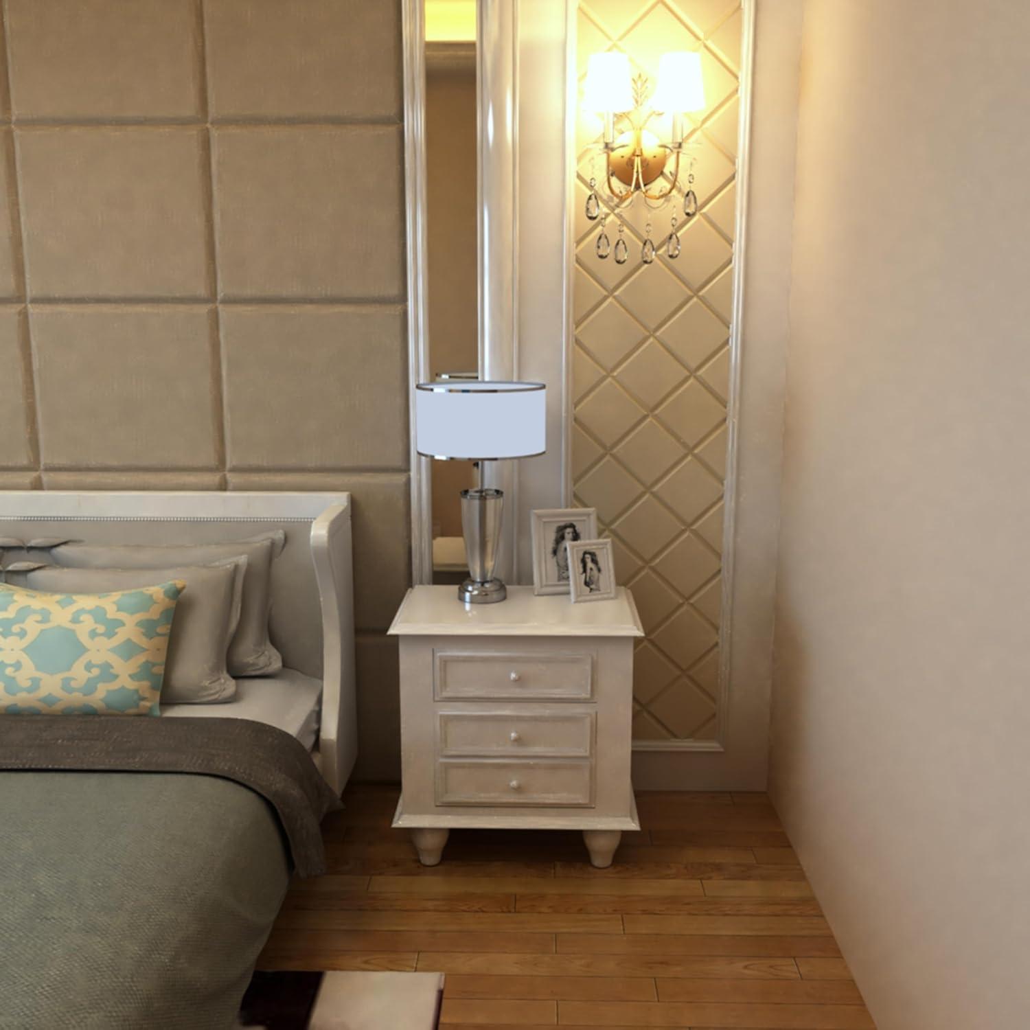 White Wooden 2-Drawer Nightstand with Tapered Legs