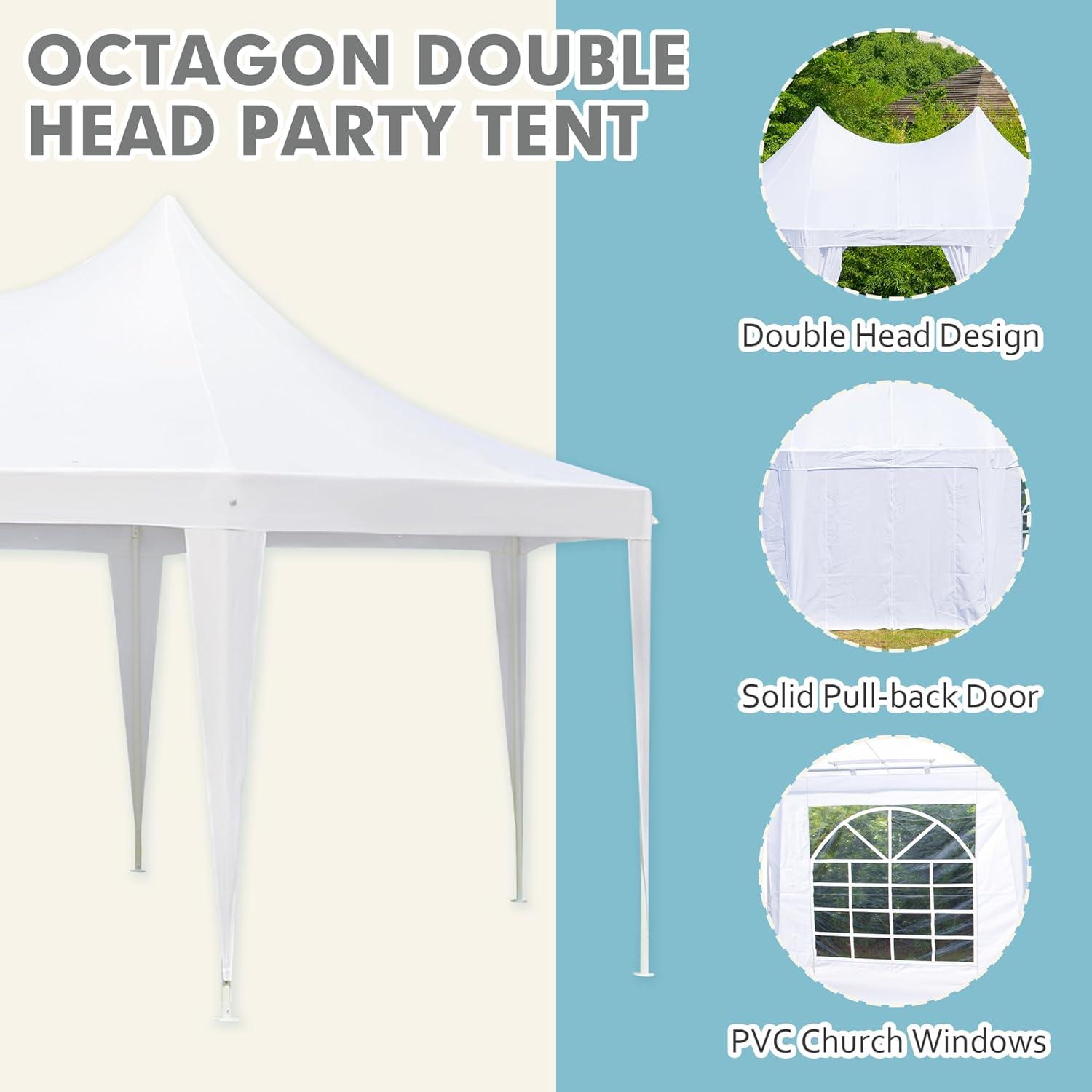 White Hexagonal Party Tent with Peaked Canopy and Removable Sidewalls