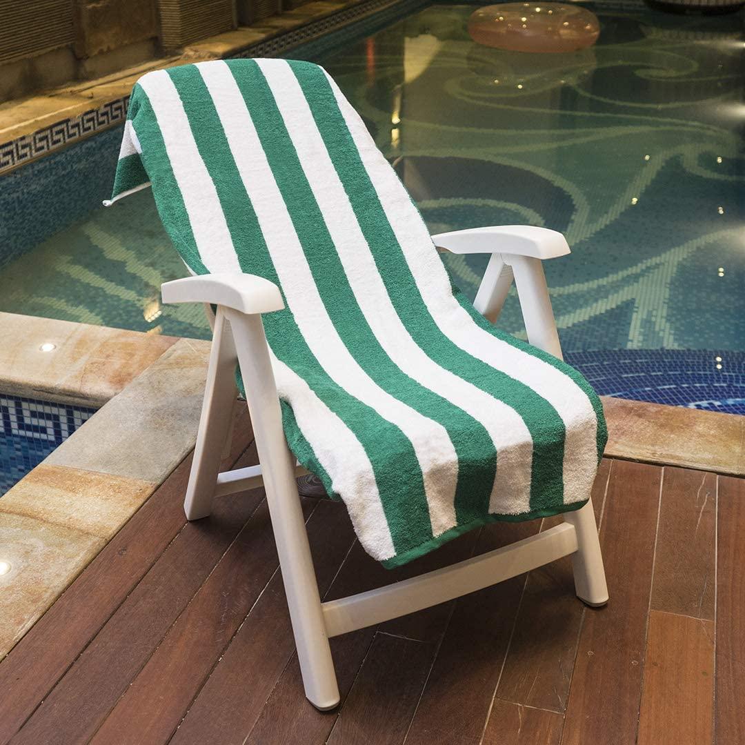 American Soft Linen Beach Towel, 100% Cotton Cabana Striped Beach Towel, 30 in by 60 in Soft Absorbent Beach Pool Towel
, Green