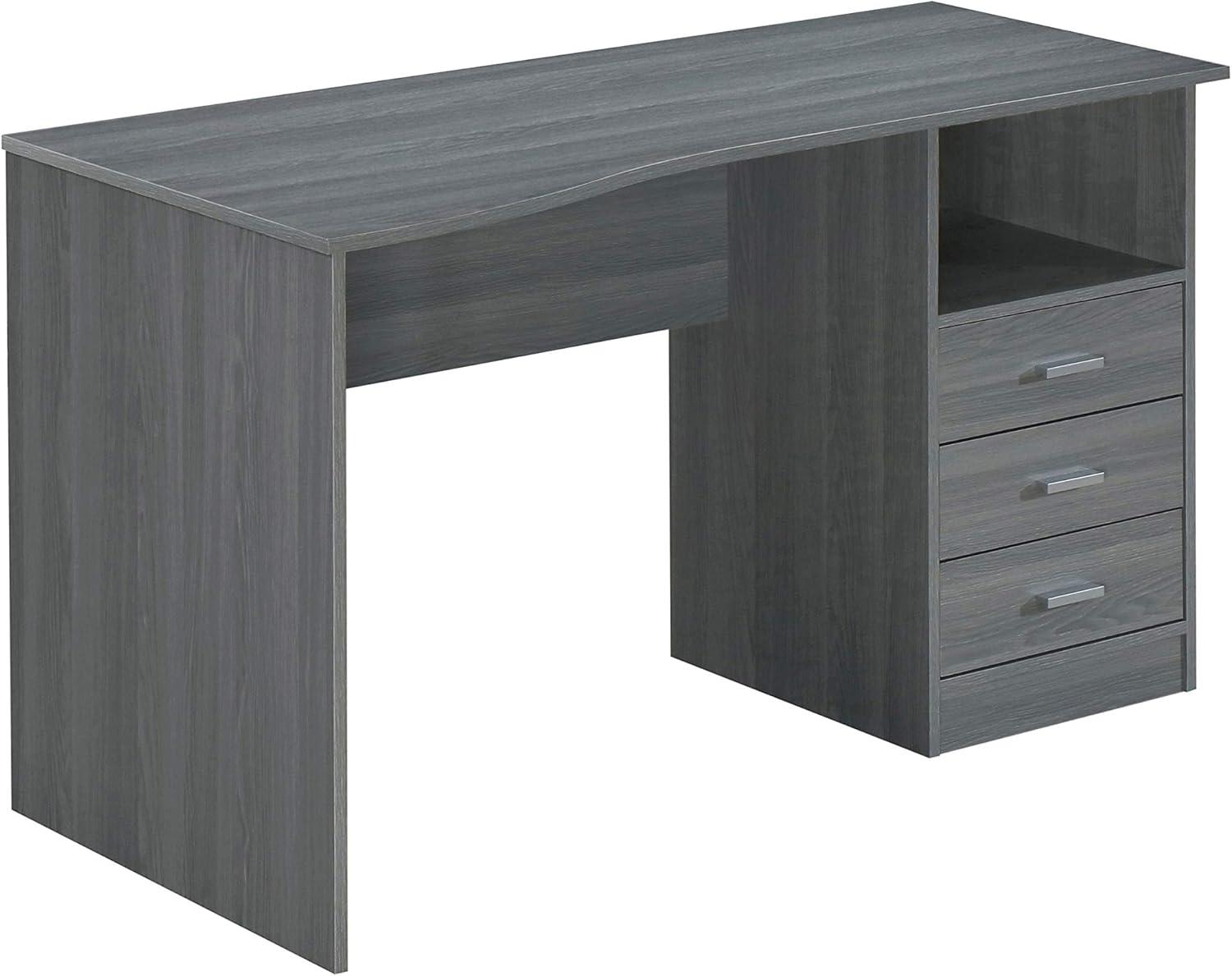 Elegant Gray Wood Computer Desk with Storage Drawers