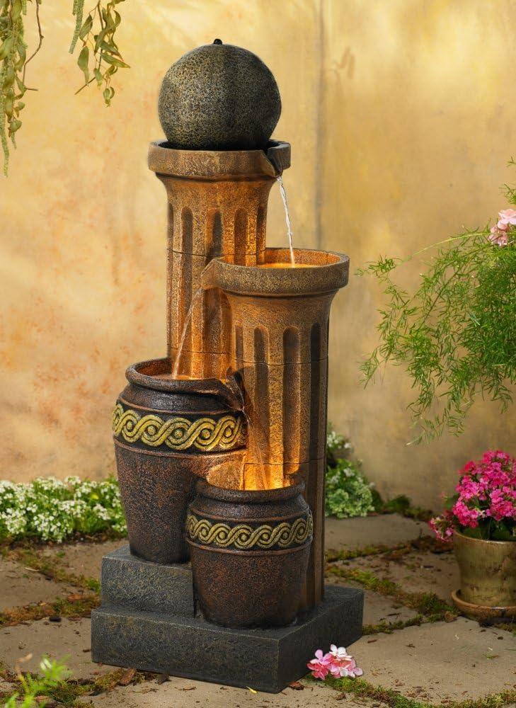 John Timberland Sphere Jugs and Column Rustic Cascading Outdoor Floor Water Fountain with LED Light 50" for Yard Garden Patio Home Deck Porch House