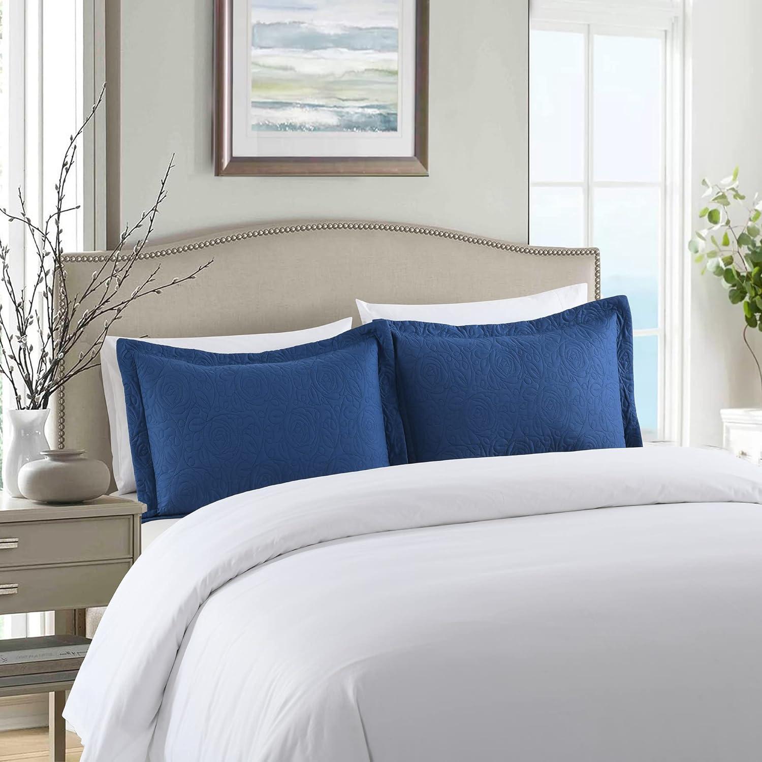 Marcielo 2 Pcs Embroidered Pillow Shams King Size Navy King