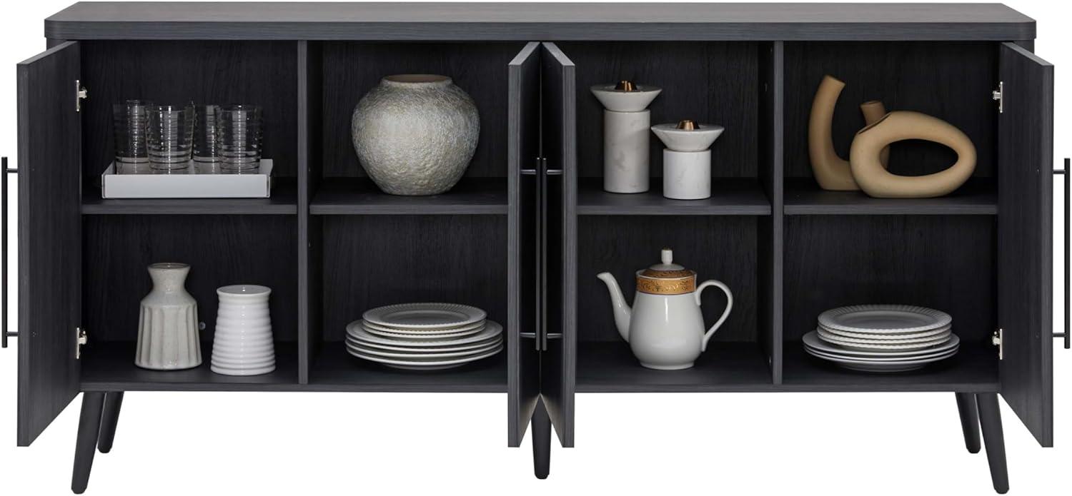 Manhattan Comfort Jodie 65" Mid-Century Modern Sideboard with 8 Adjustable Shelves in Charcoal Gray