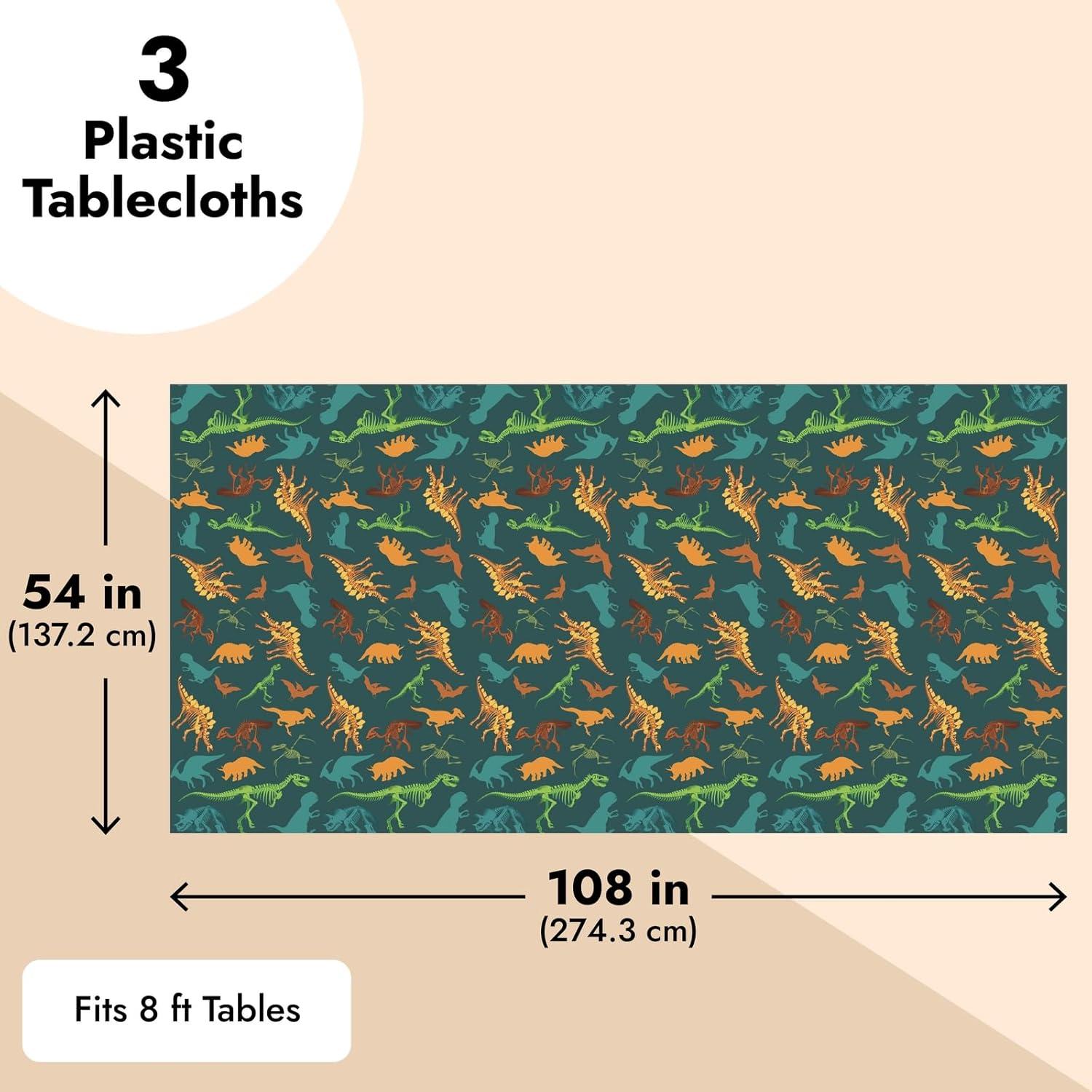 Blue Panda 3 Pack Dinosaur Tablecloth for Birthday Party Supplies, Classroom Party, Disposable Table Cover, Green (54 x 108 In)