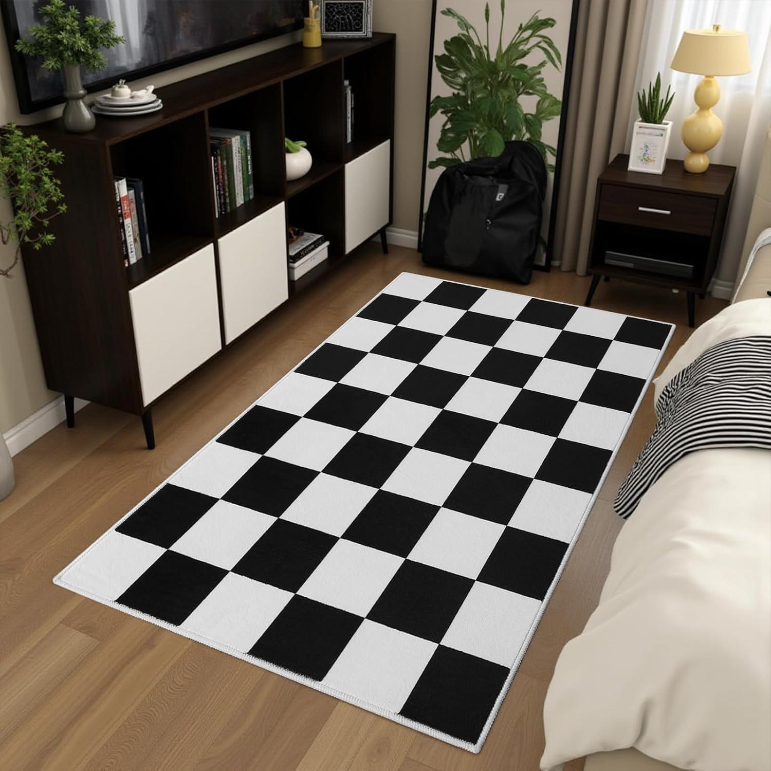 Luxe Weavers Checkered Black and White Geometric 8x10 Area Rug