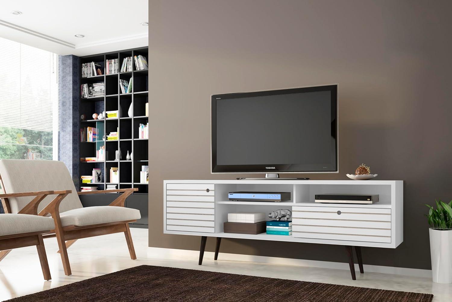 Liberty 3 Shelf and 1 Drawer TV Stand for TVs up to 65" White - Manhattan Comfort: Media Console with Cable Management