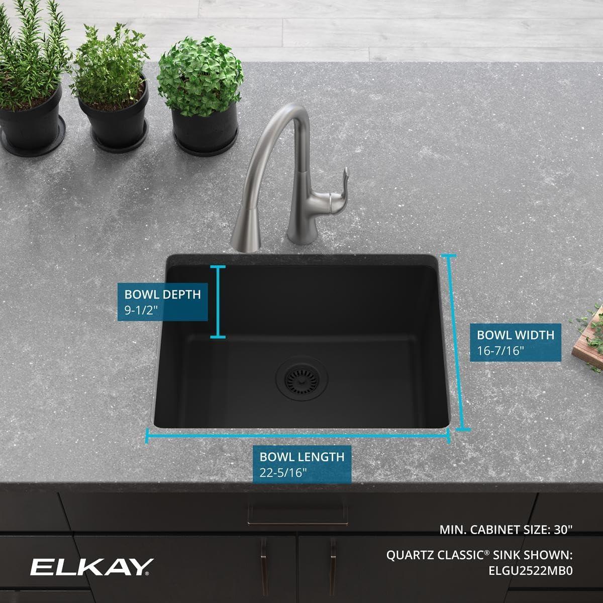 Elkay Quartz Classic 24-5/8" x 18-1/2" x 9-1/2" Single Bowl Undermount Sink, Graphite