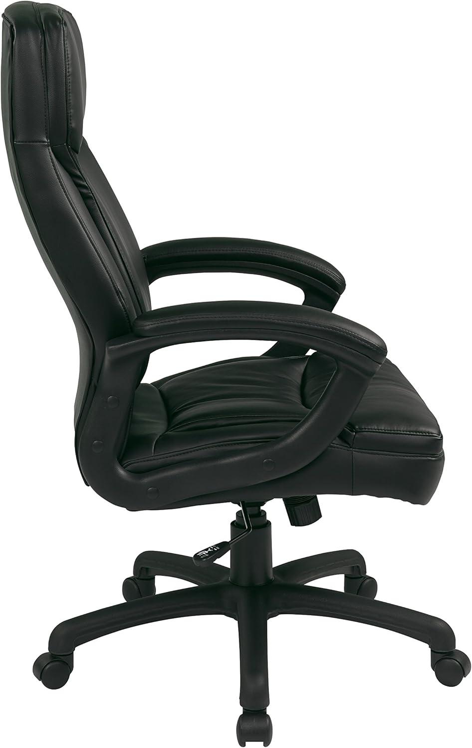 Office Star Products Executive High Back Black Bonded Leather Chair with Locking Tilt Control and Match Stitching