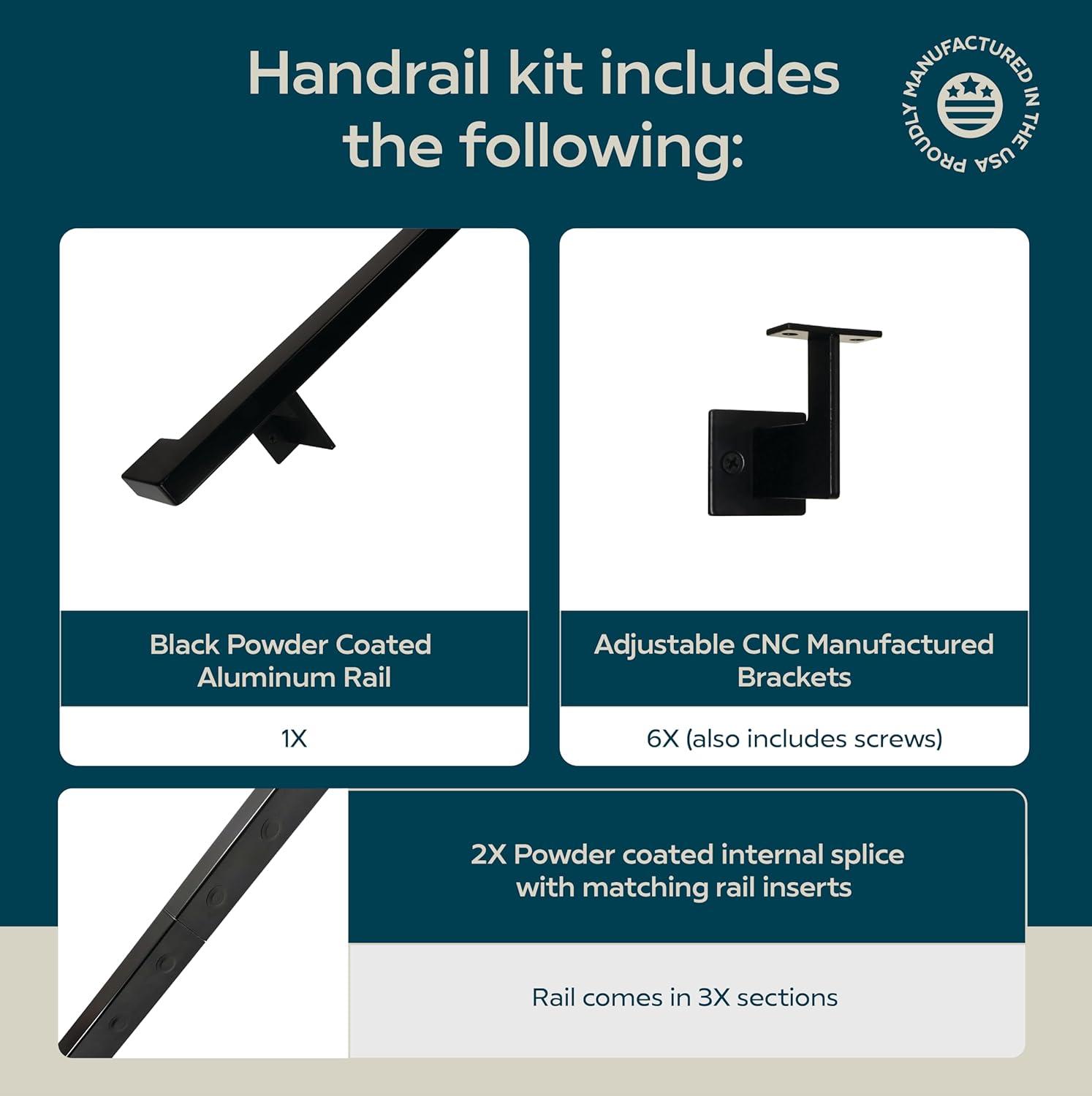 Urban Contemporary Handrail Grab Bar Kit, L Steel Brackets, Returns to Wall, Powder Coat