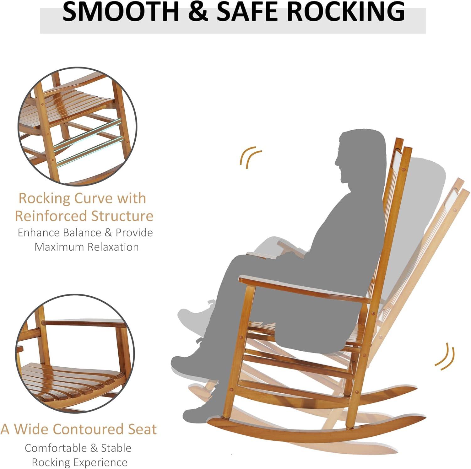 Natural Poplar Wood High Back Rocking Chair with Armrests