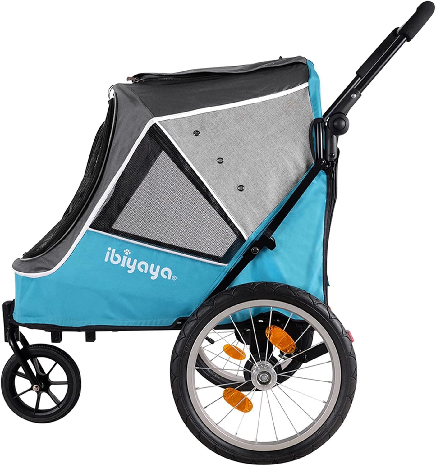 Ibiyaya  Happy Pet Bike Trailer-Jogger 2.0 Foldable 3-Wheel Medium Pet Stroller-Trailer Combo for Running, Jogging & Hiking, Ocean Blue