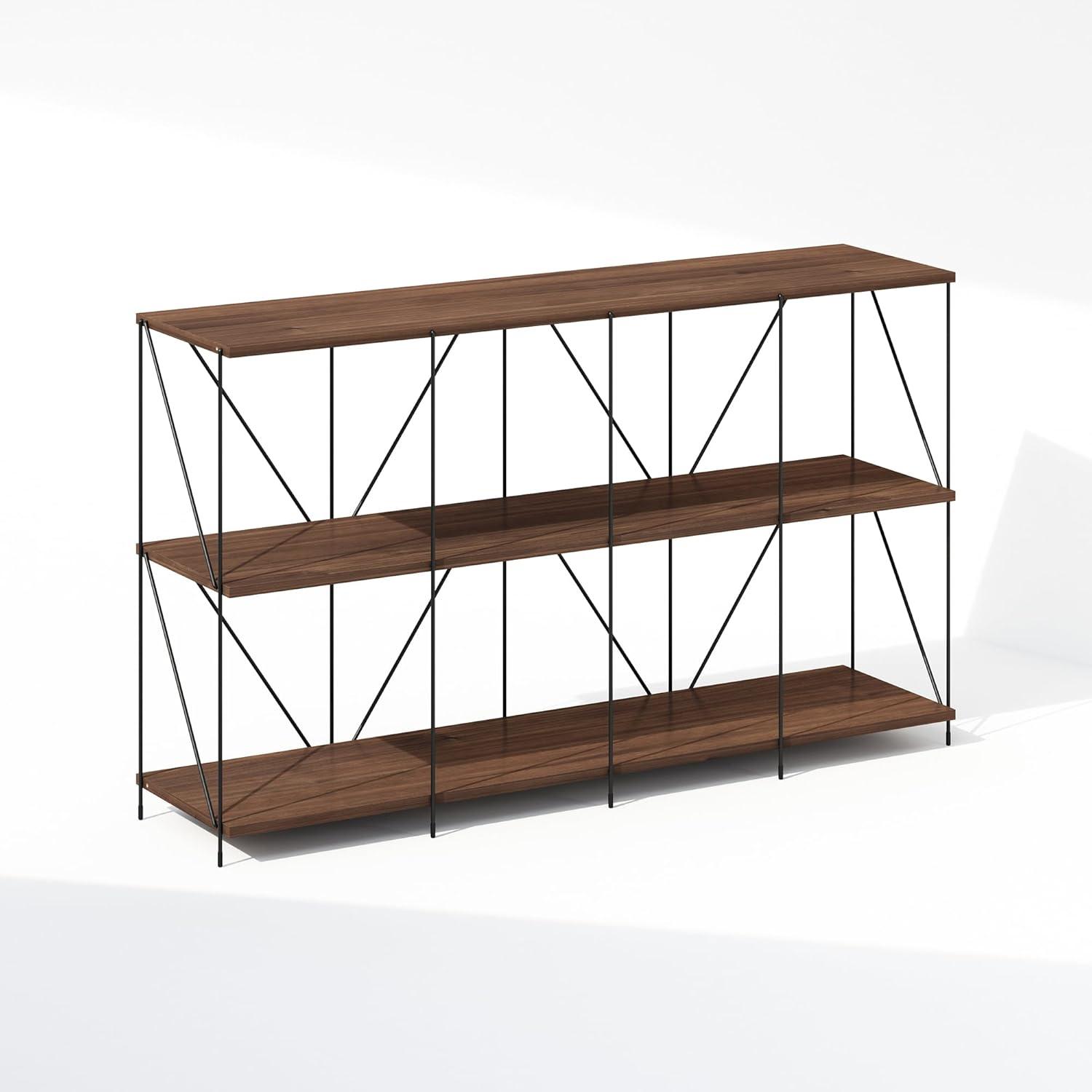 Furinno Wire 3-Tier Industrial Style Metal Frame Display Shelf, 47 Wide, Walnut Cove