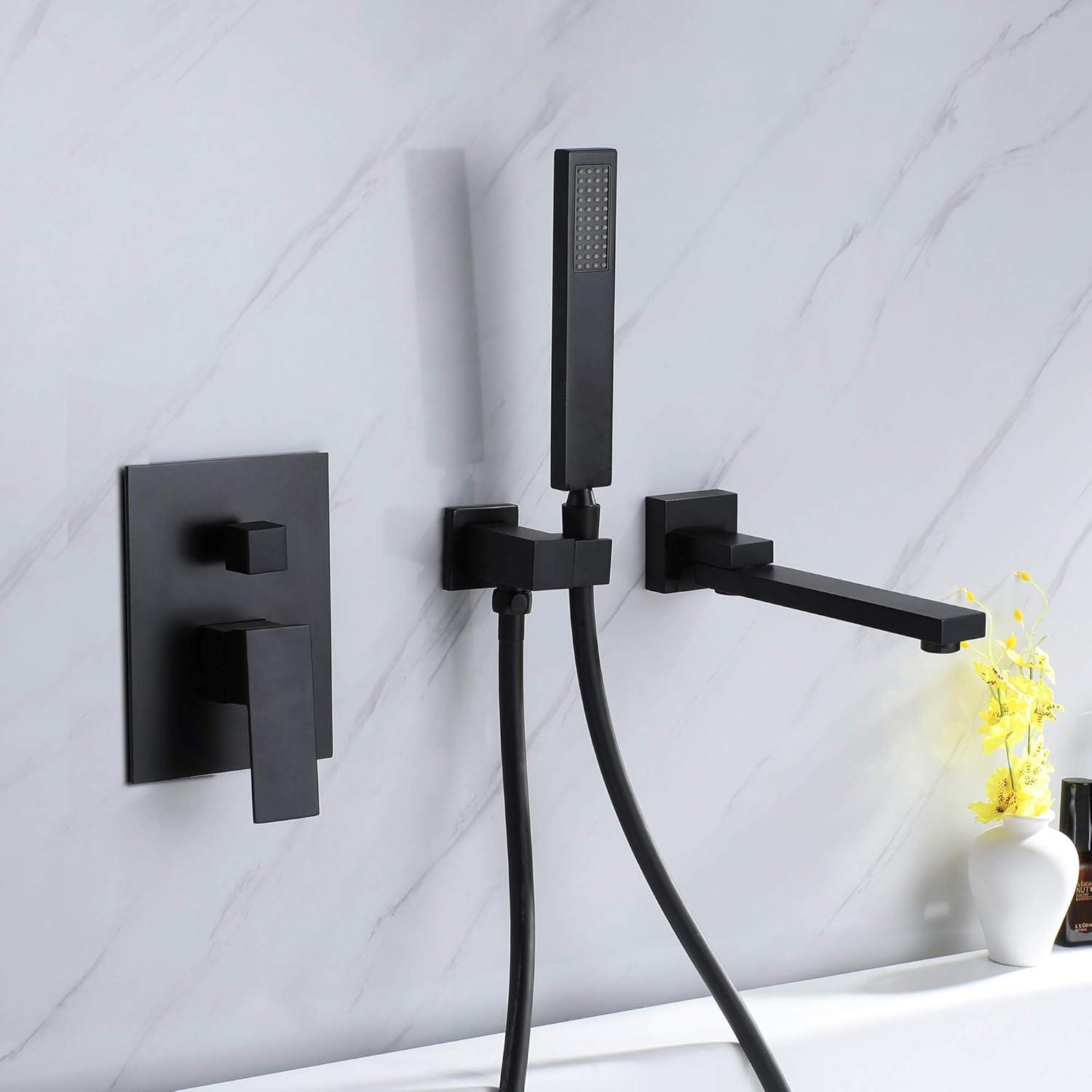 Matte Black Wall Mounted Bathtub Faucet with Hand Shower