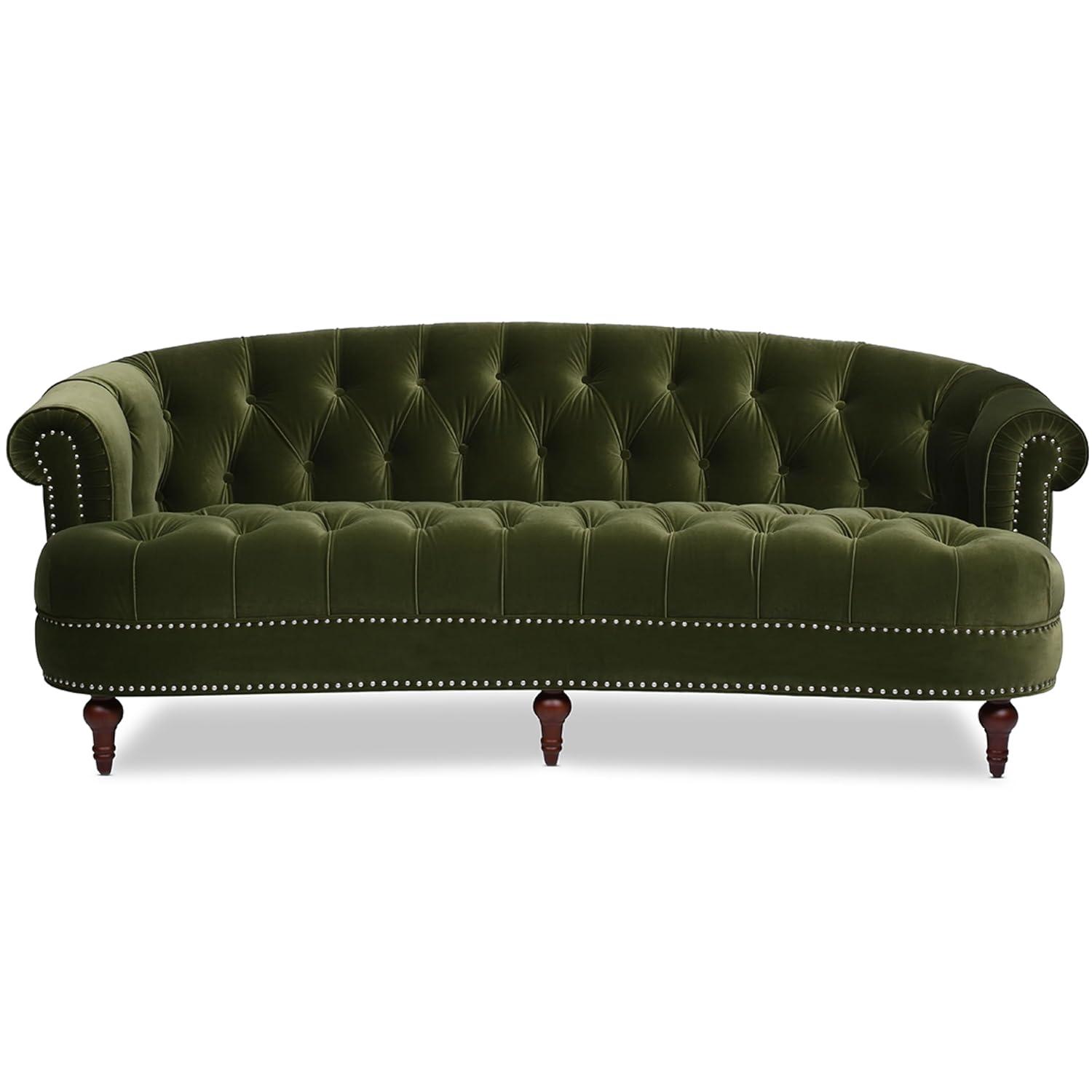 Olive Green Velvet Chesterfield Sofa with Nailhead Trim