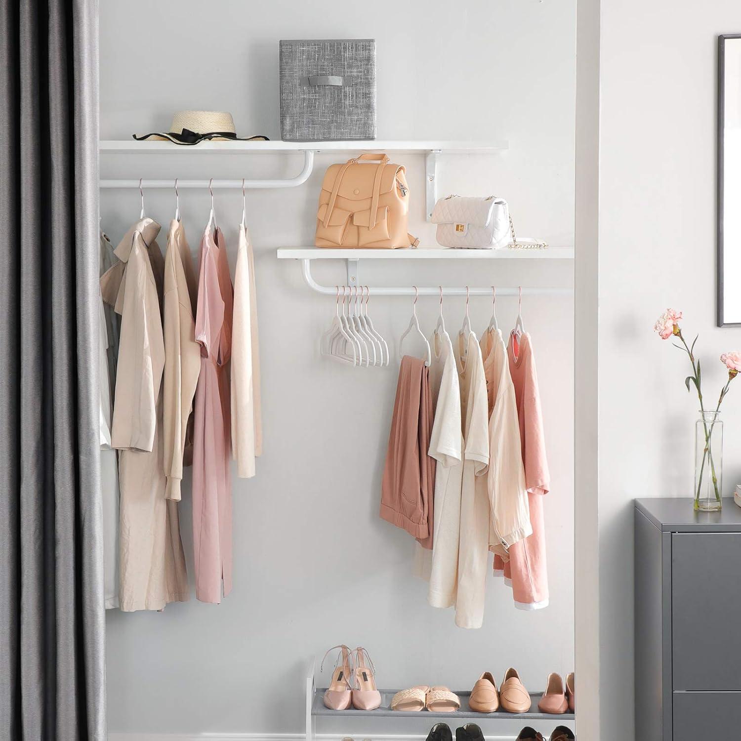 50 Pack Velvet Hangers Non-Slip Clothes Hanger with Rose Gold-Colored Swivel Hooks Space Saving White