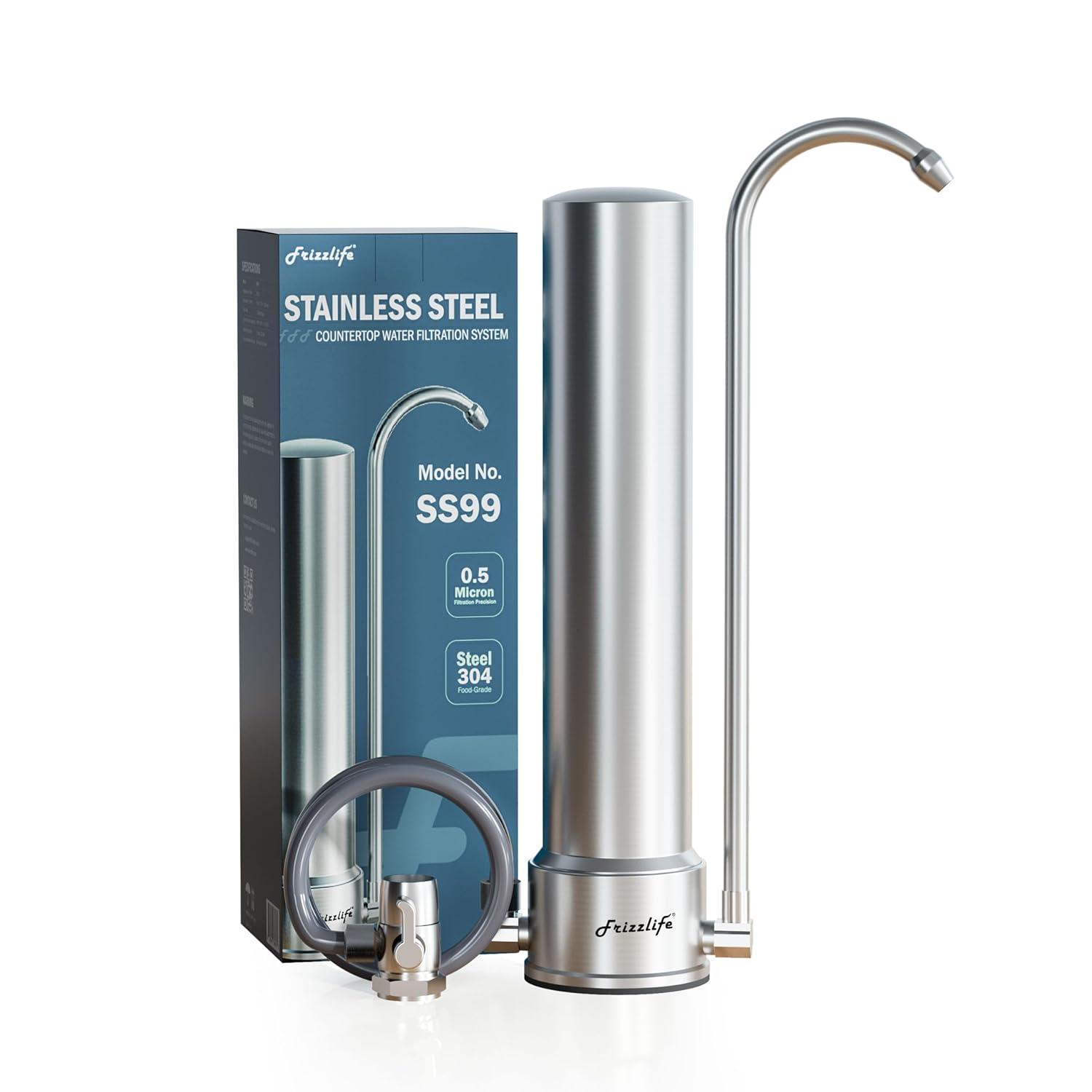 Frizzlife DS99 Dual Countertop Water Filter System, 8-Stage Stainless Steel Faucet Water Filtration System