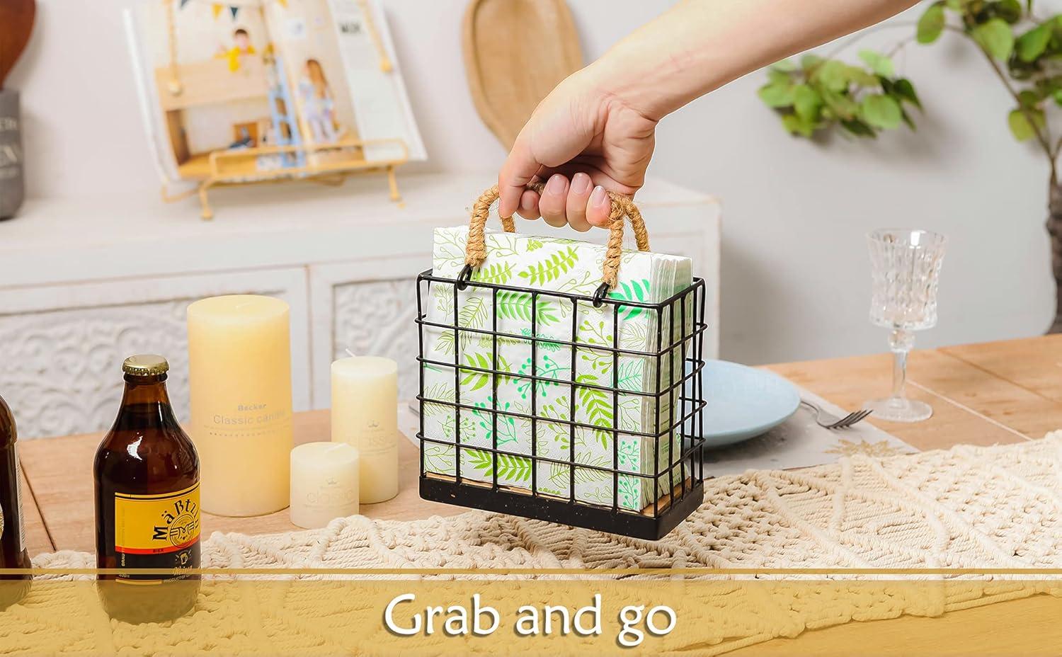NIKKY HOME Farmhouse Napkin Holder, Rustic Tissue Dispenser, Freestanding Paper Hand Towel Caddy, Vintage Cocktail Napkin Tray Decor for Kitchen, Countertop, Dining Table, Restaurant, Outdoor - Black