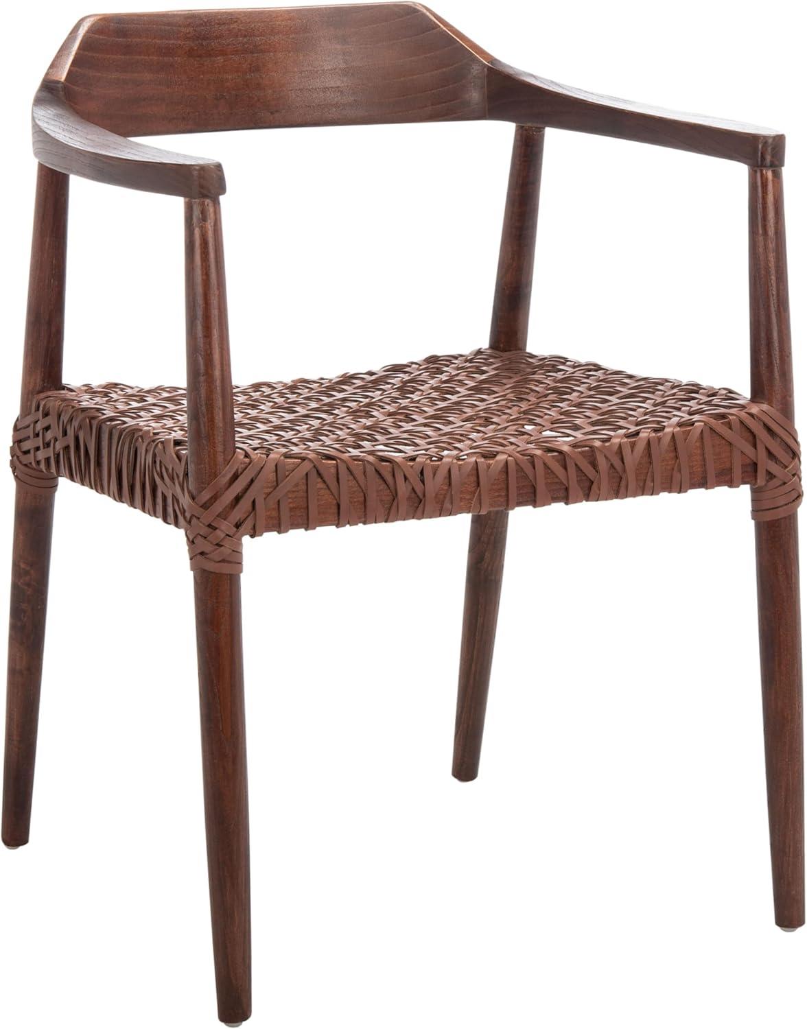 Munro Leather Woven Accent Chair - ACH1005 - Walnut/Cognac - Safavieh