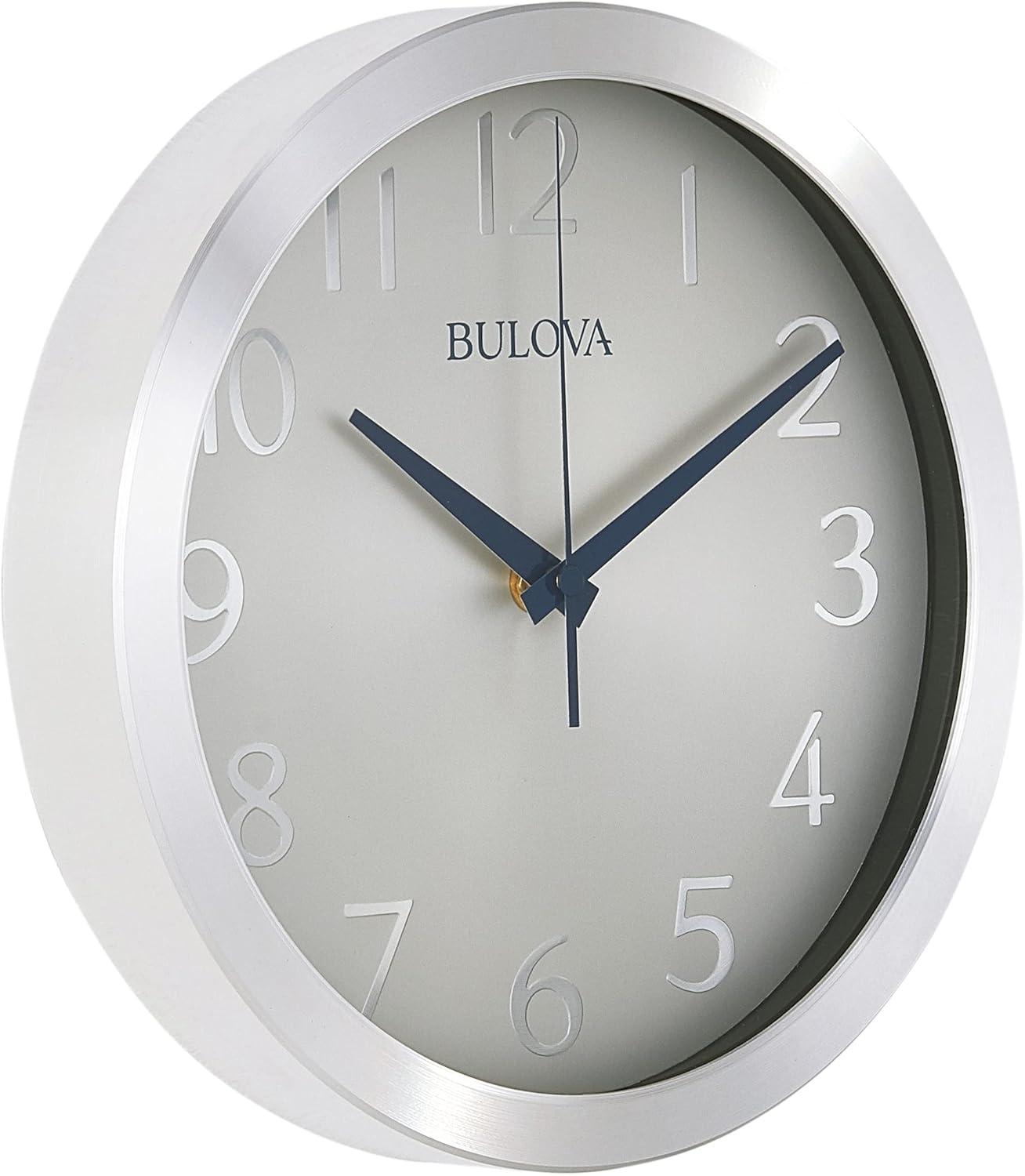 Bulova 10" Silver Aluminum Wall Clock with Blue Hands