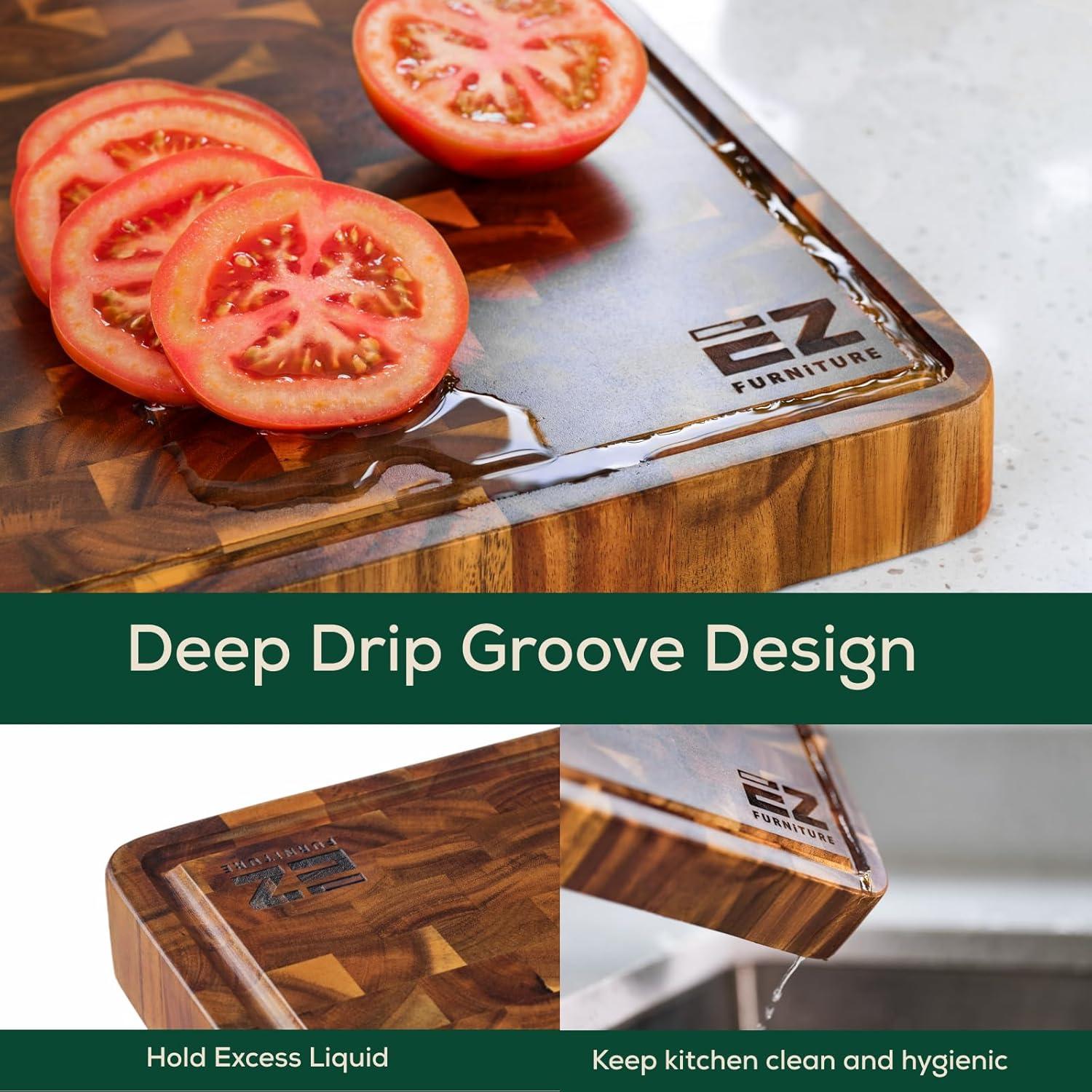 20" x 15" x 1.5" Inch Acacia Wood Cutting Board, End Grain with Juice Groove and Handles, Knife Friendly, Suitable for Chopping, Aesthetics for The Kitchen