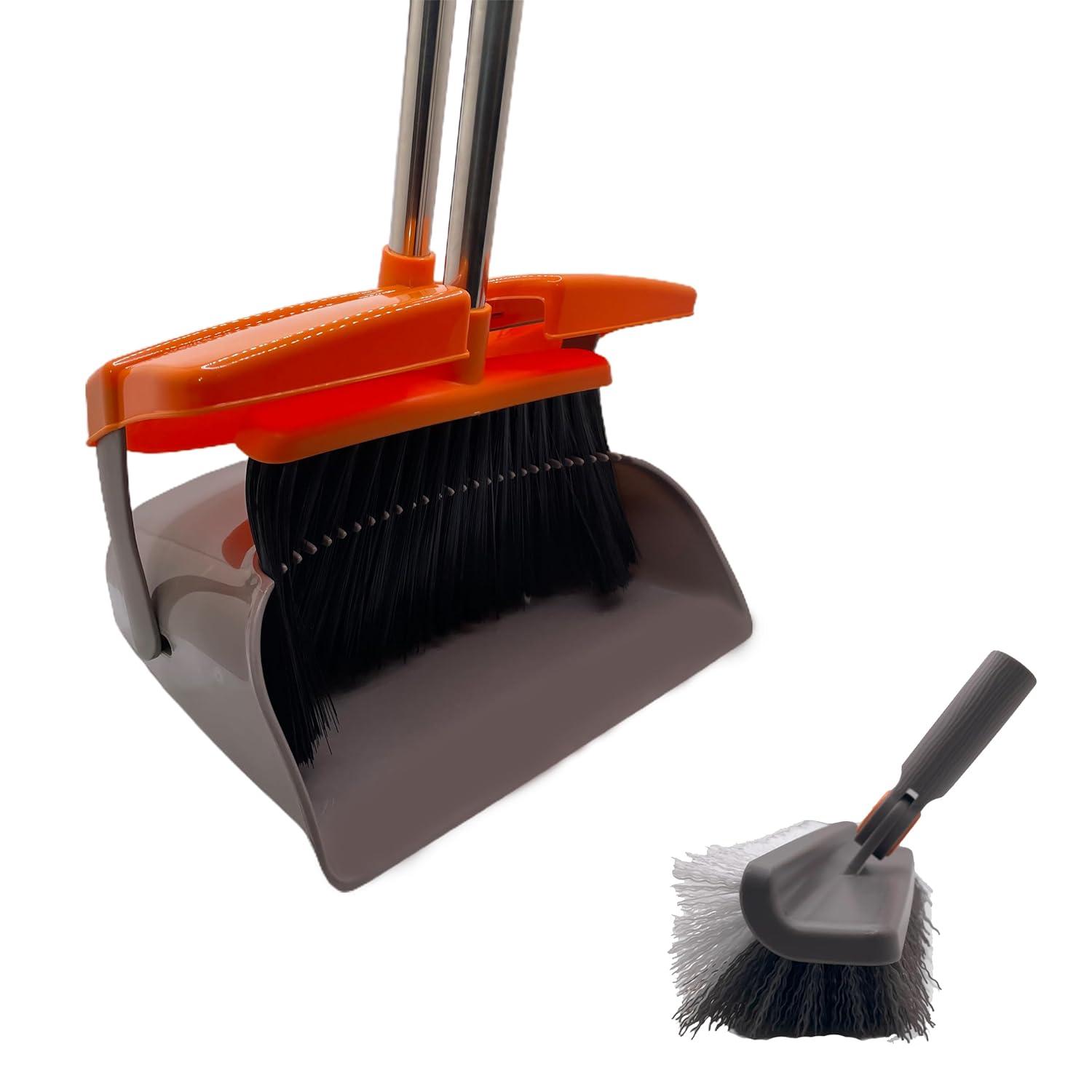 Heavy-Duty Broom and Dustpan Set for Outdoor Broom and Dust pan for Home Commercial Cleaning Supplies Angle Broom with Long Handle Perfect for Courtyard Garage Lobby Mall Market Street, B6